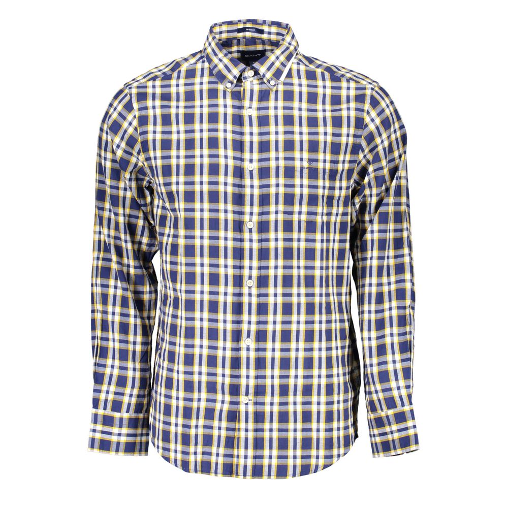 Elegant Blue Cotton Button-Down Shirt - GlamHub Luxury and Icon Brand Clothing