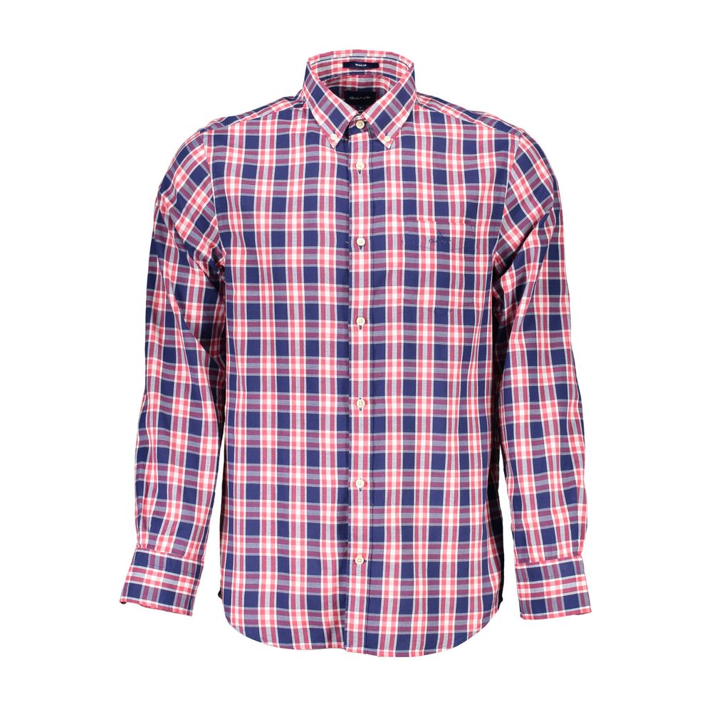 Casual Blue Cotton Shirt with Button-Down Collar - GlamHub Luxury and Icon Brand Clothing