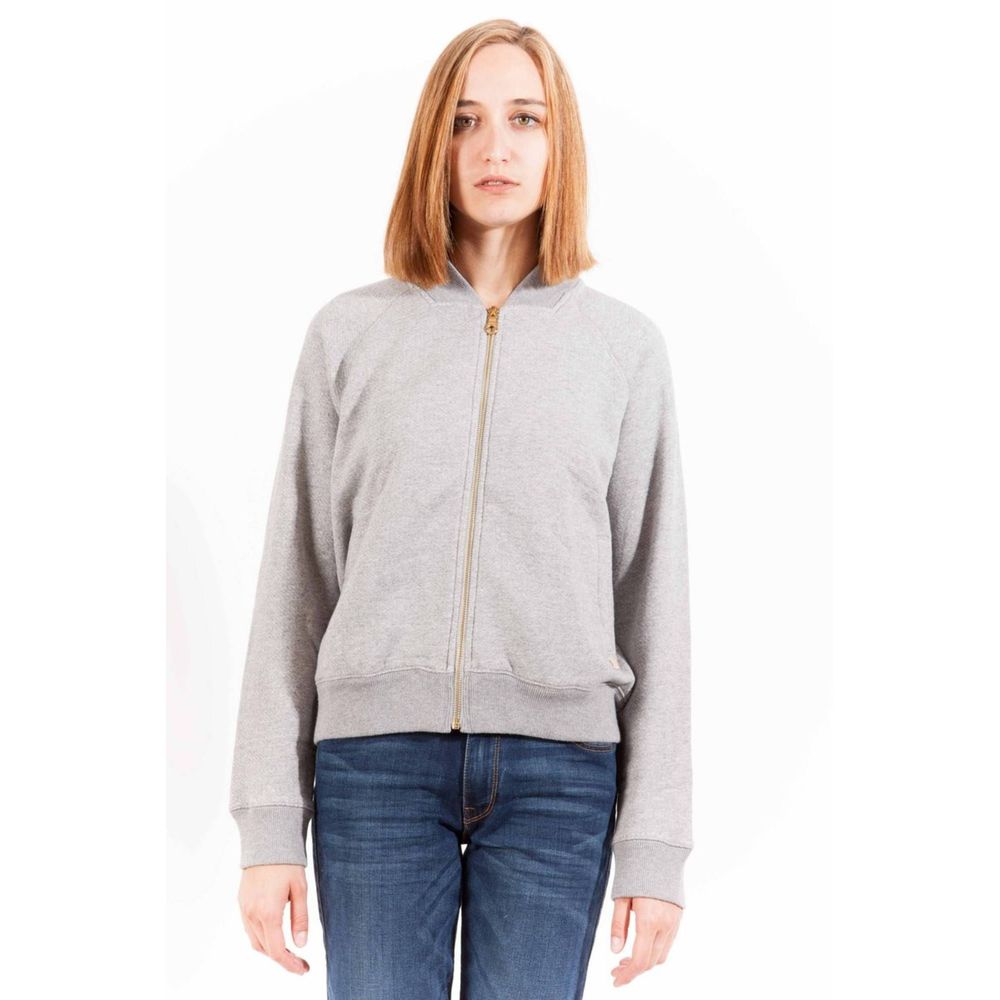 Chic Gray Zippered Cotton Sweatshirt with Logo - GlamHub Luxury and Icon Brand Clothing