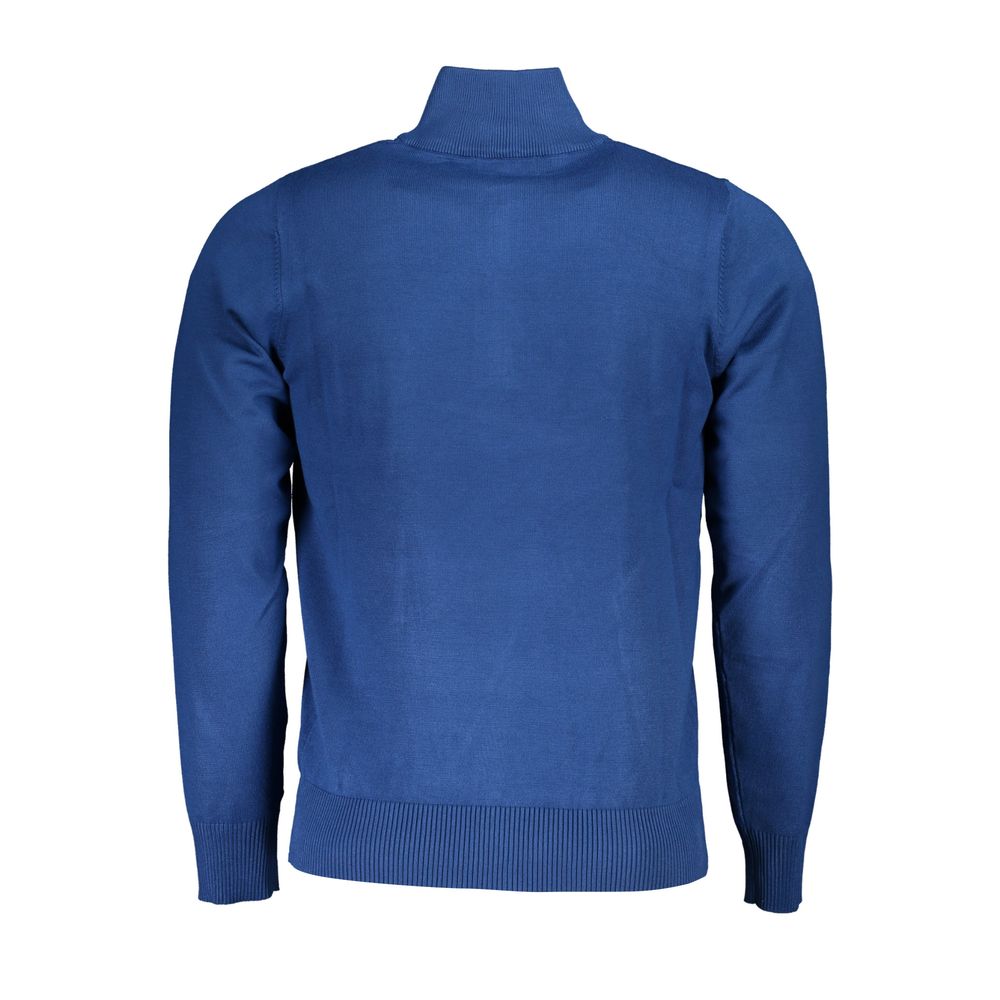 Eleganter blauer Pullover mit Stickerei und halbem Reißverschluss