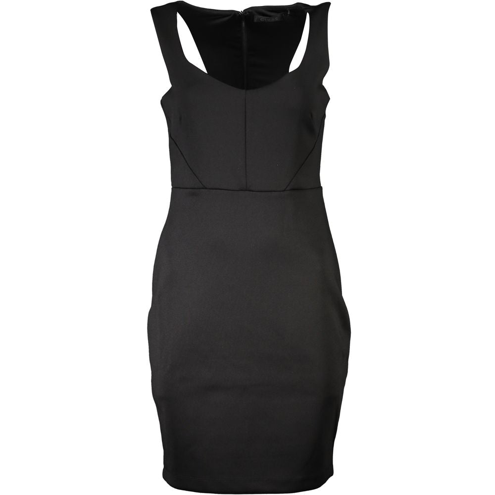 Chic Black Contrast Detail Dress with Wide Neckline - GLAMHUB BOUTIQUE 