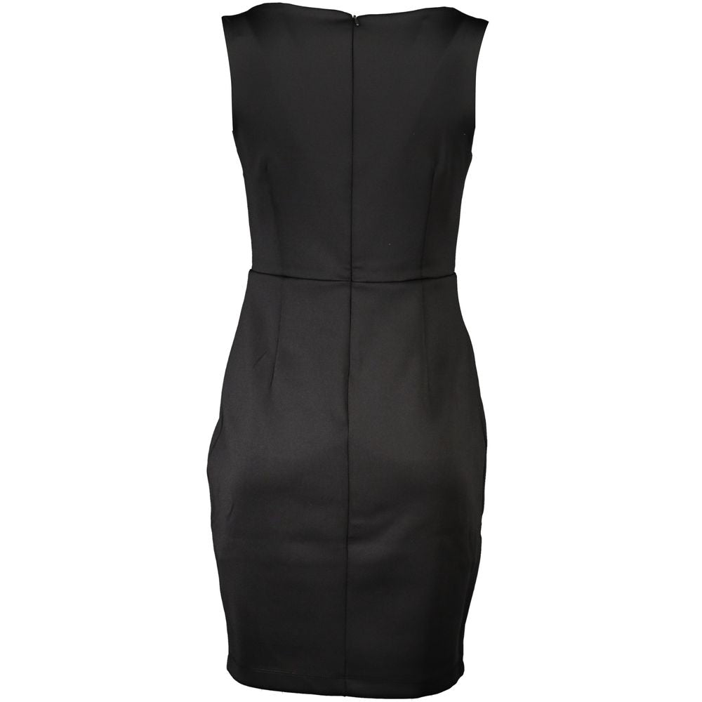 Chic Black Contrast Detail Dress with Wide Neckline - GLAMHUB BOUTIQUE 