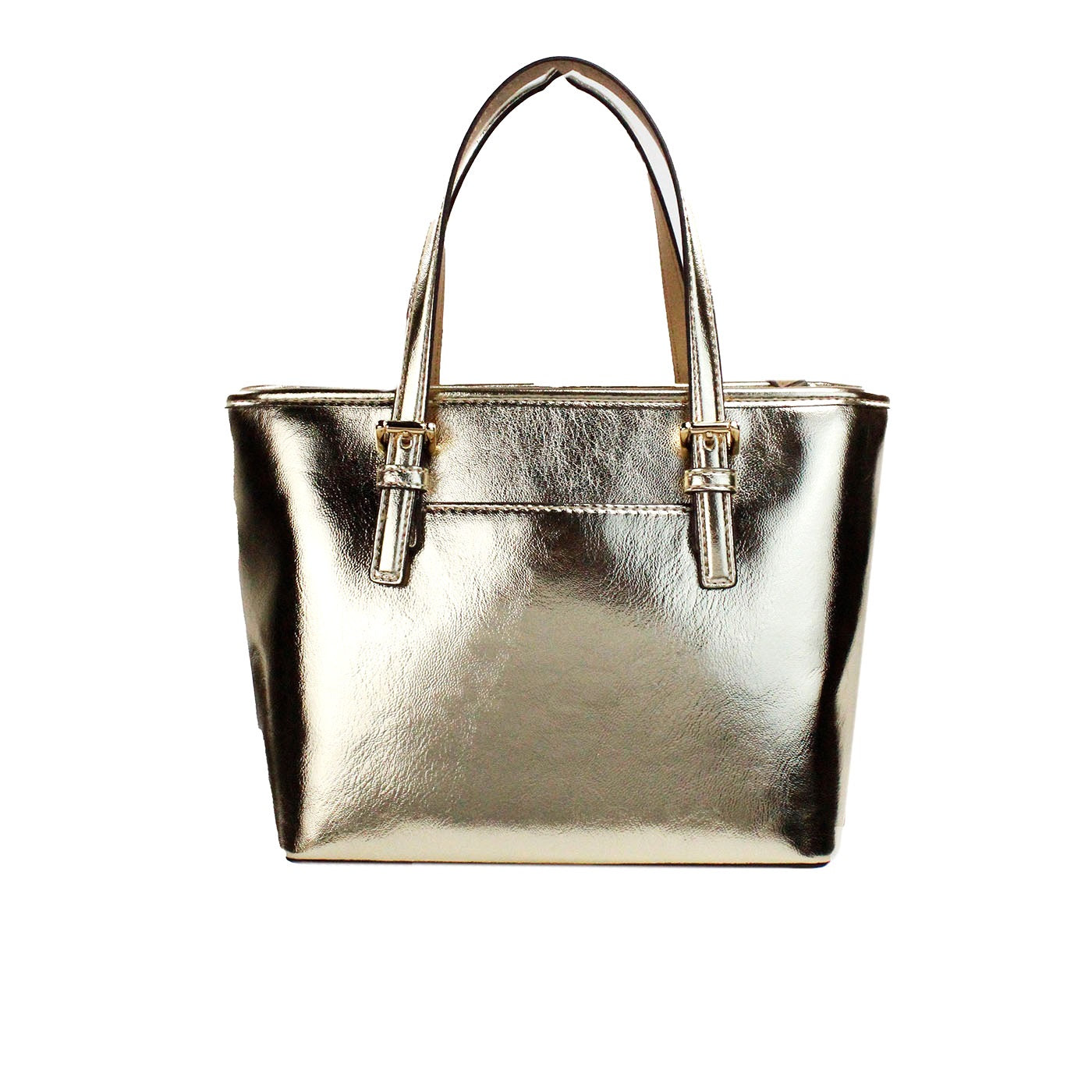 Jet Set Pale Gold Metallic XS Carryall Top Zip Tote Bag Purse - GLAMHUB BOUTIQUE 