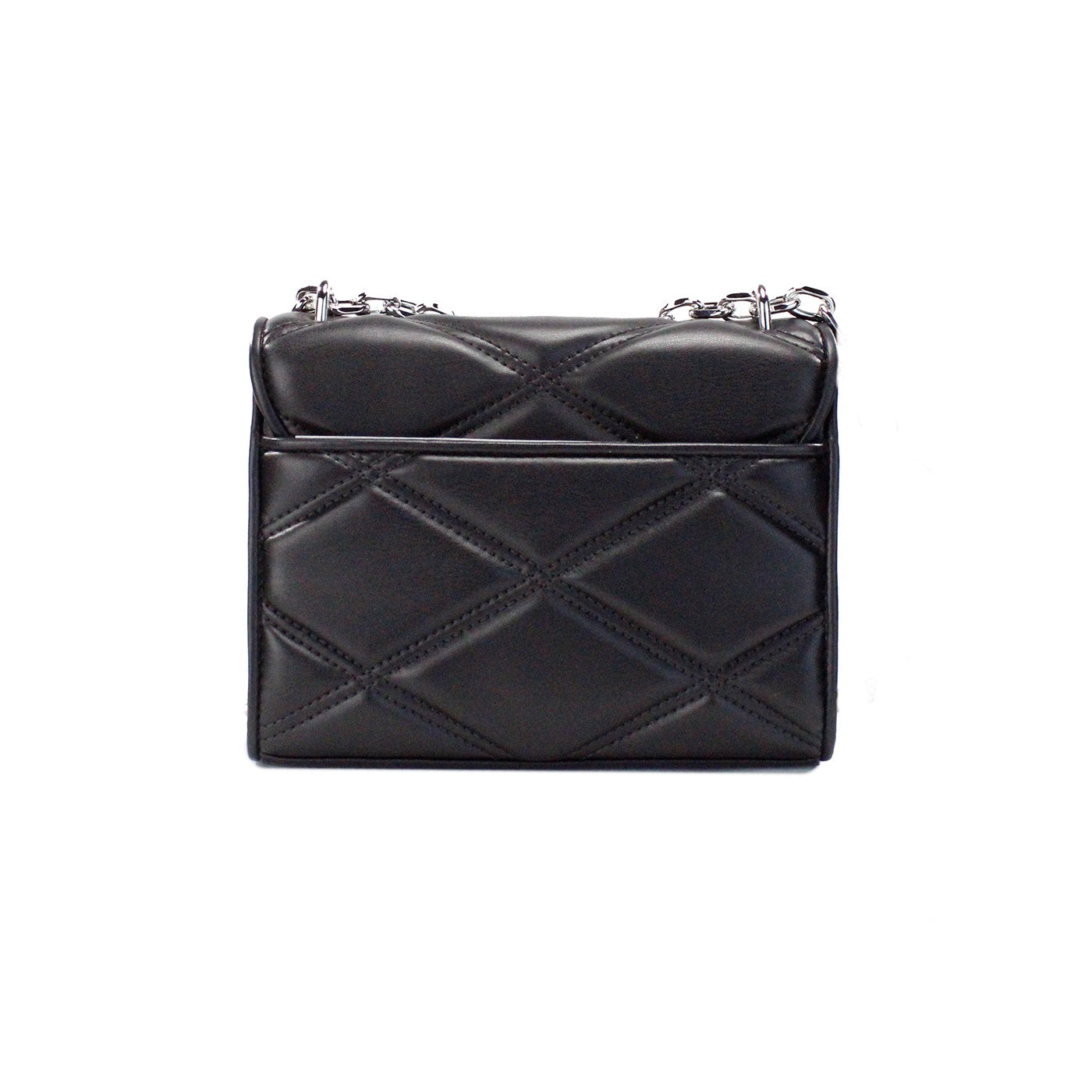 Serena Medium Black Diamond Quilted Faux Leather Flap Shoulder Bag - GLAMHUB BOUTIQUE 