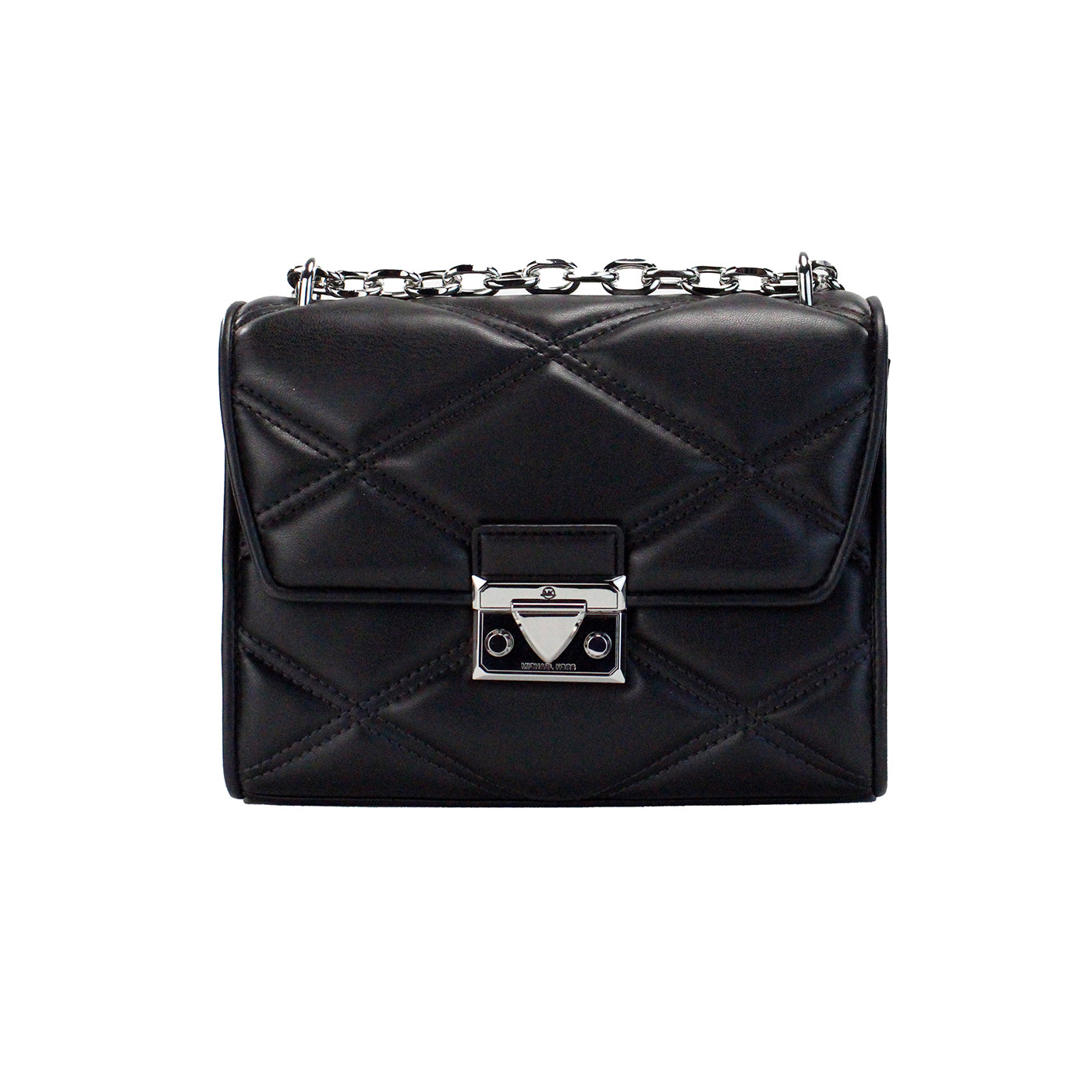 Serena Medium Black Diamond Quilted Faux Leather Flap Shoulder Bag - GLAMHUB BOUTIQUE 