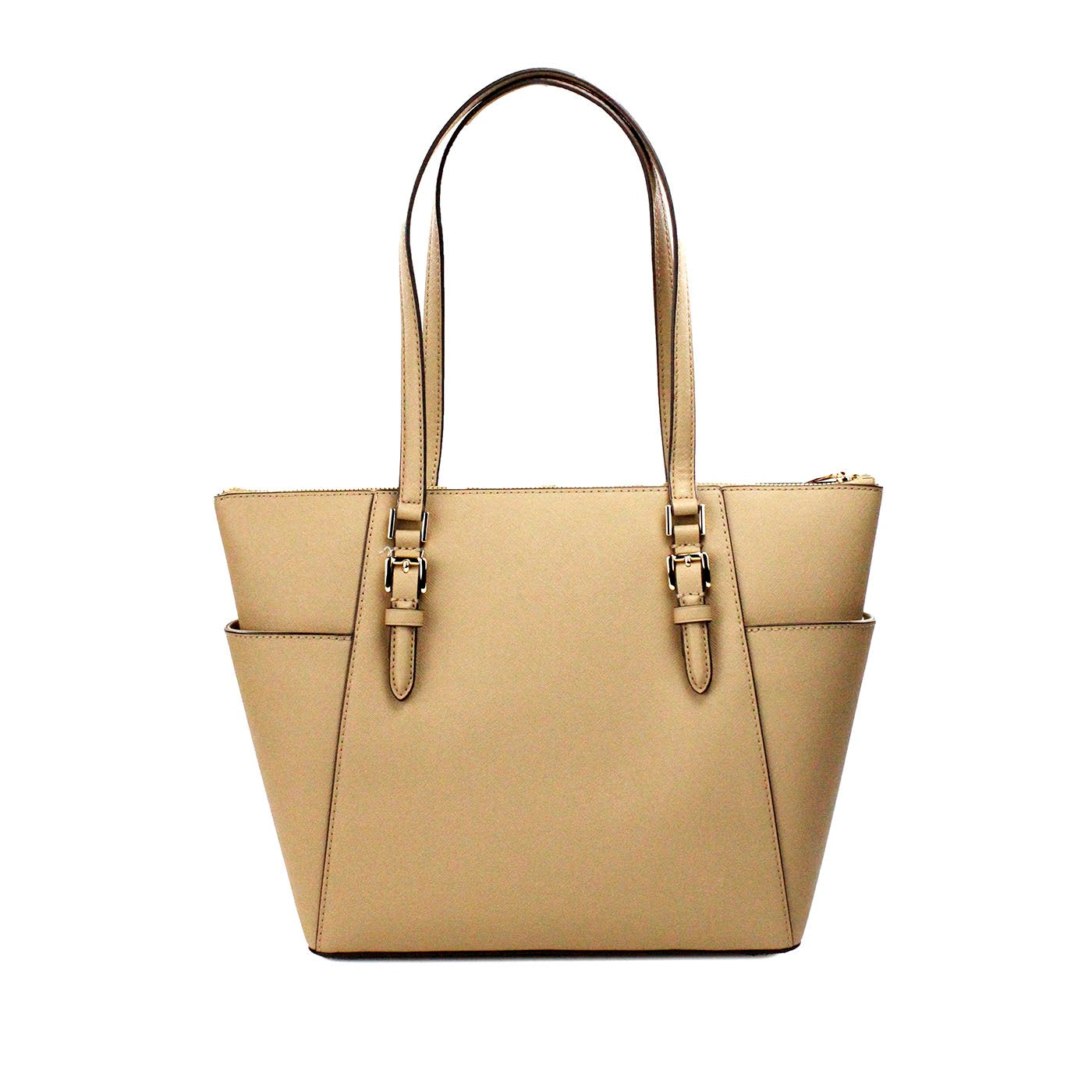 Charlotte Camel Large Leather Top Zip Tote Bag Purse - GLAMHUB BOUTIQUE 