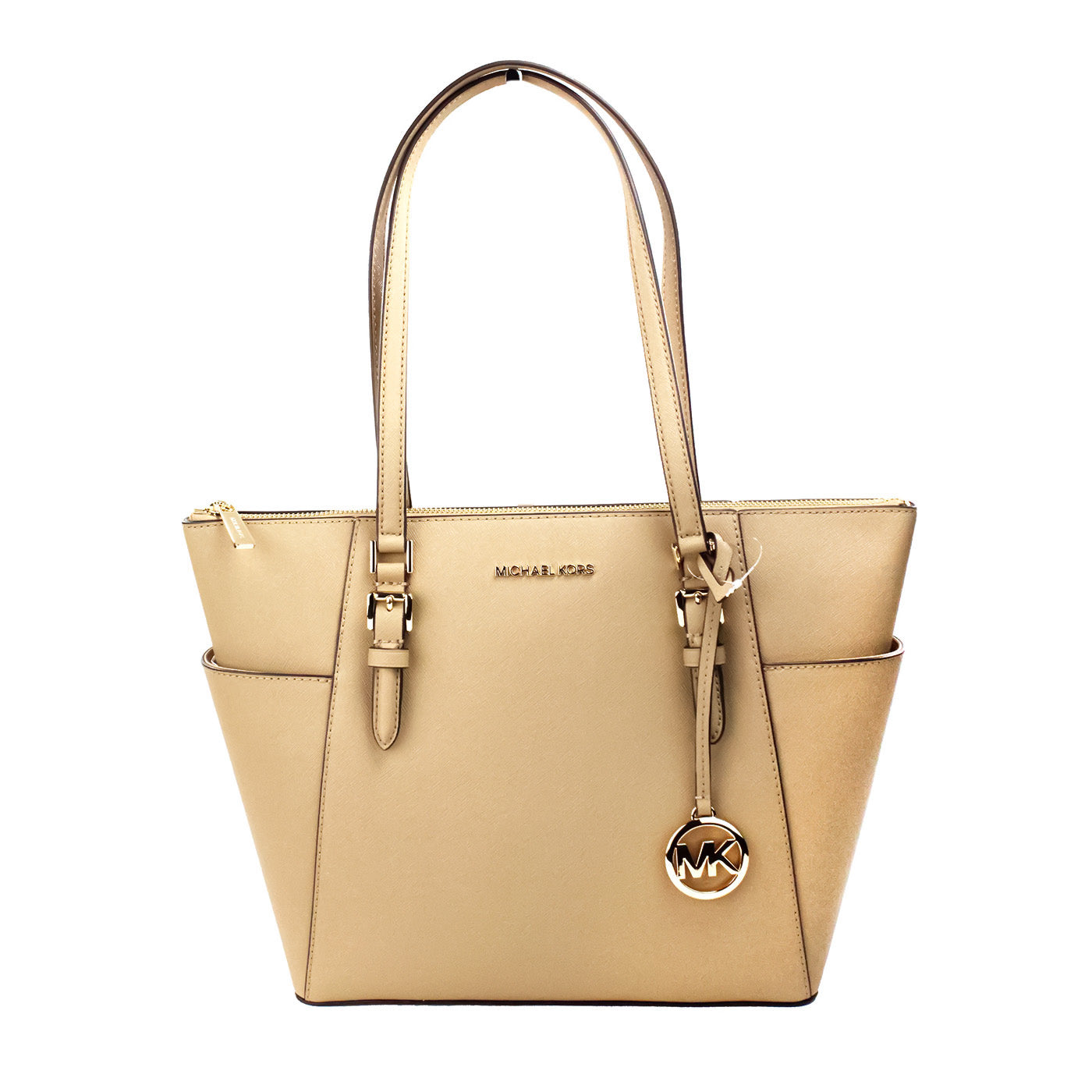 Charlotte Camel Large Leather Top Zip Tote Bag Purse - GLAMHUB BOUTIQUE 