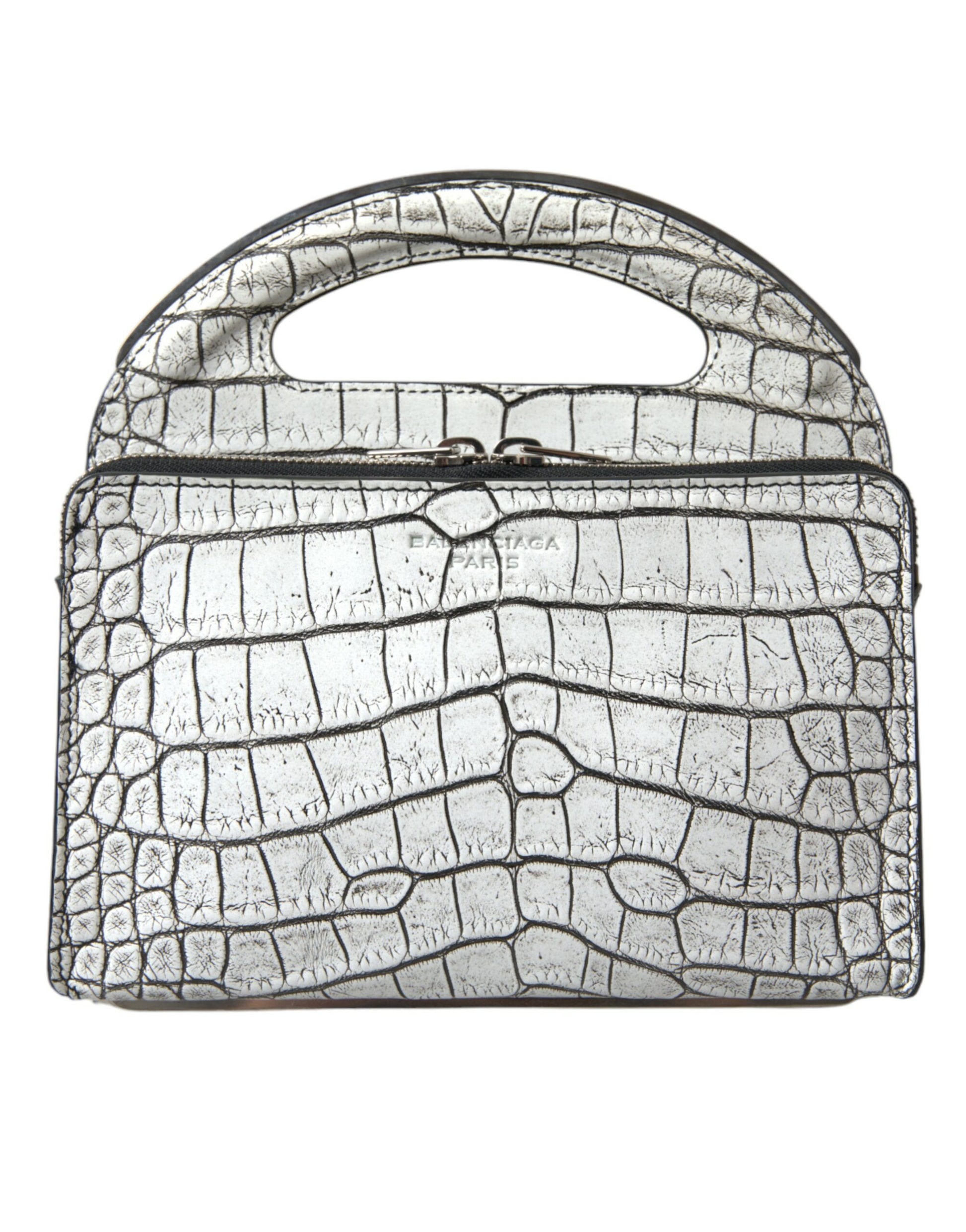 Metallic Silver Alligator Leather Mini Bag - GLAMHUB BOUTIQUE 