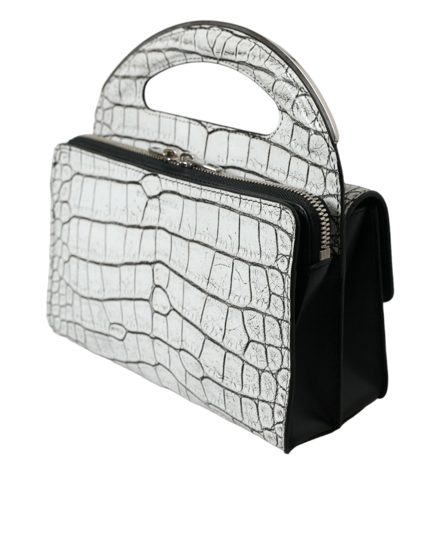 Metallic Silver Alligator Leather Mini Bag - GLAMHUB BOUTIQUE 