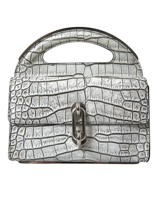 Metallic Silver Alligator Leather Mini Bag - GLAMHUB BOUTIQUE 