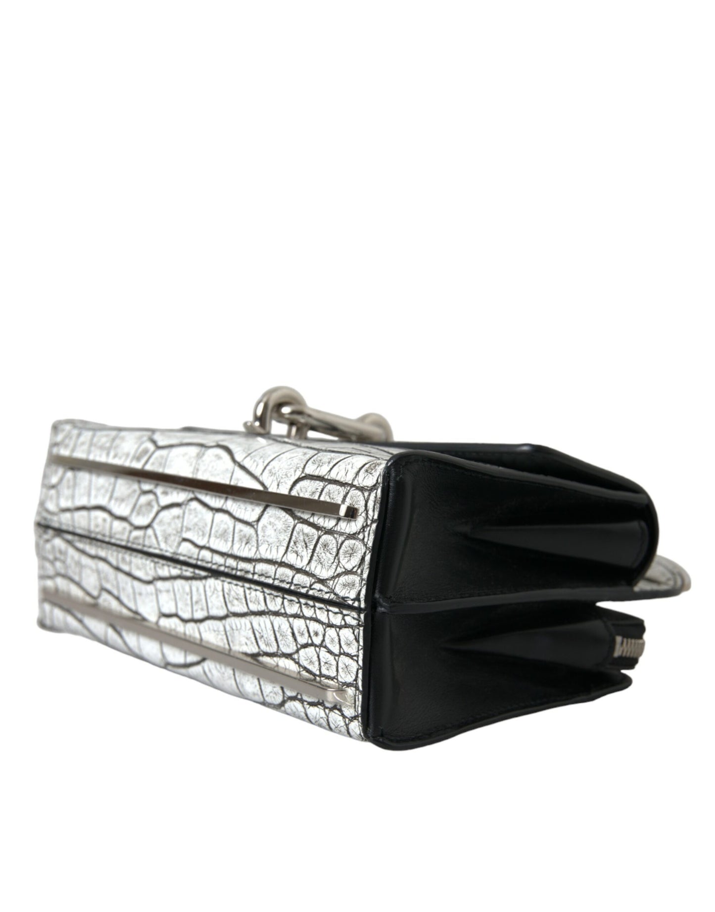 Metallic Silver Alligator Leather Mini Bag - GLAMHUB BOUTIQUE 