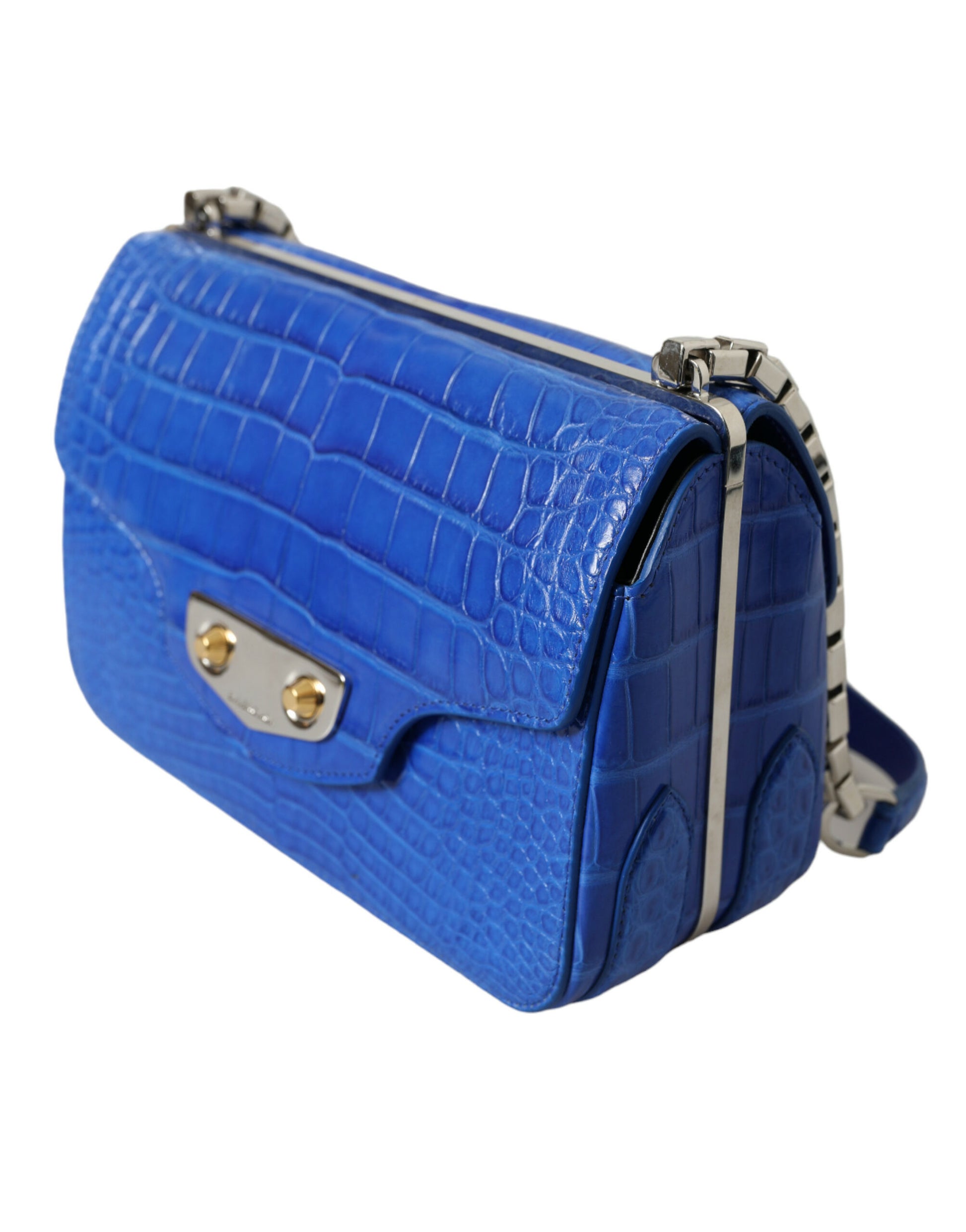 Alligator Skin Mini Shoulder Bag - Elegant Blue - GLAMHUB BOUTIQUE 