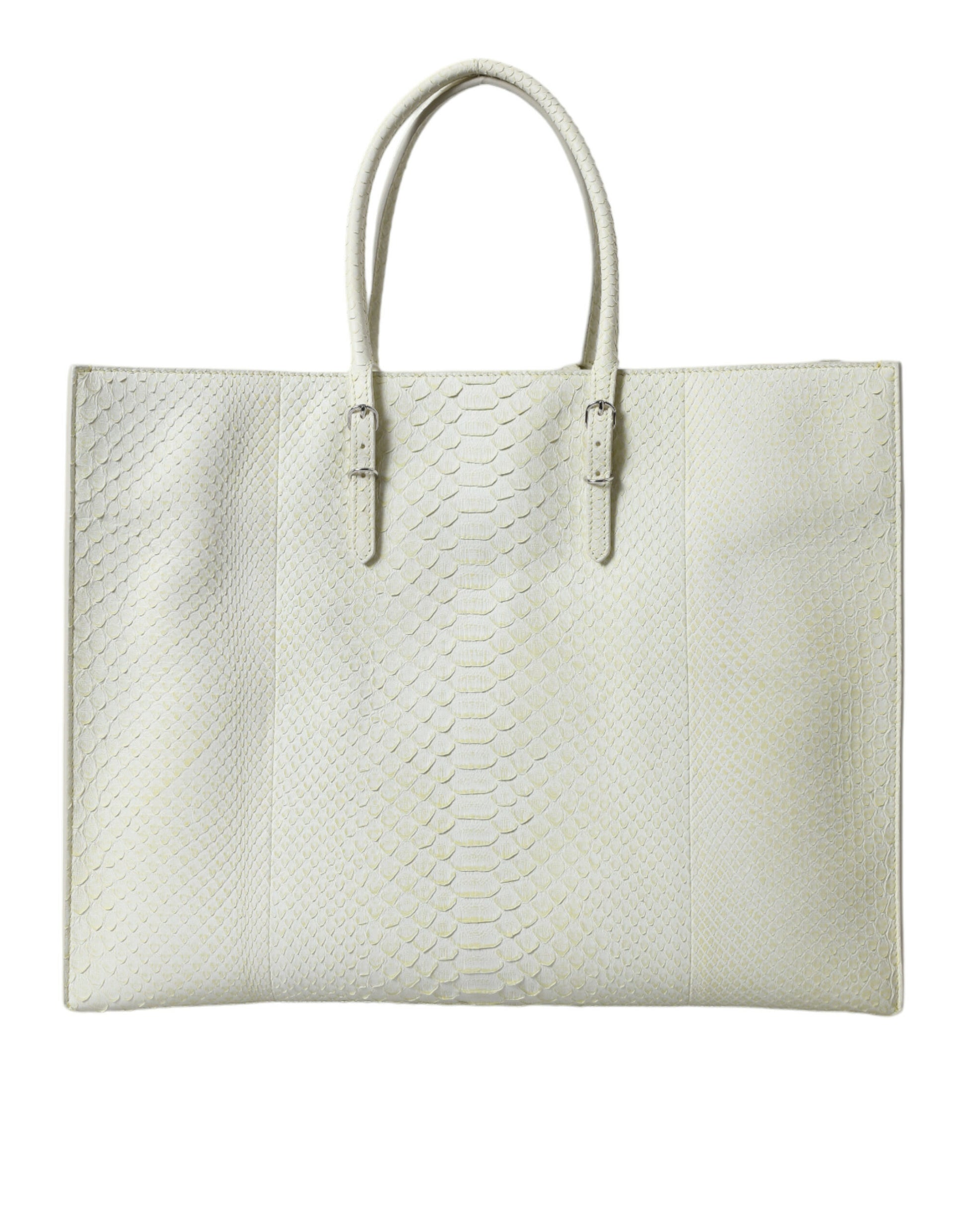 Chic Python Leather Tote in White & Yellow - GLAMHUB BOUTIQUE 