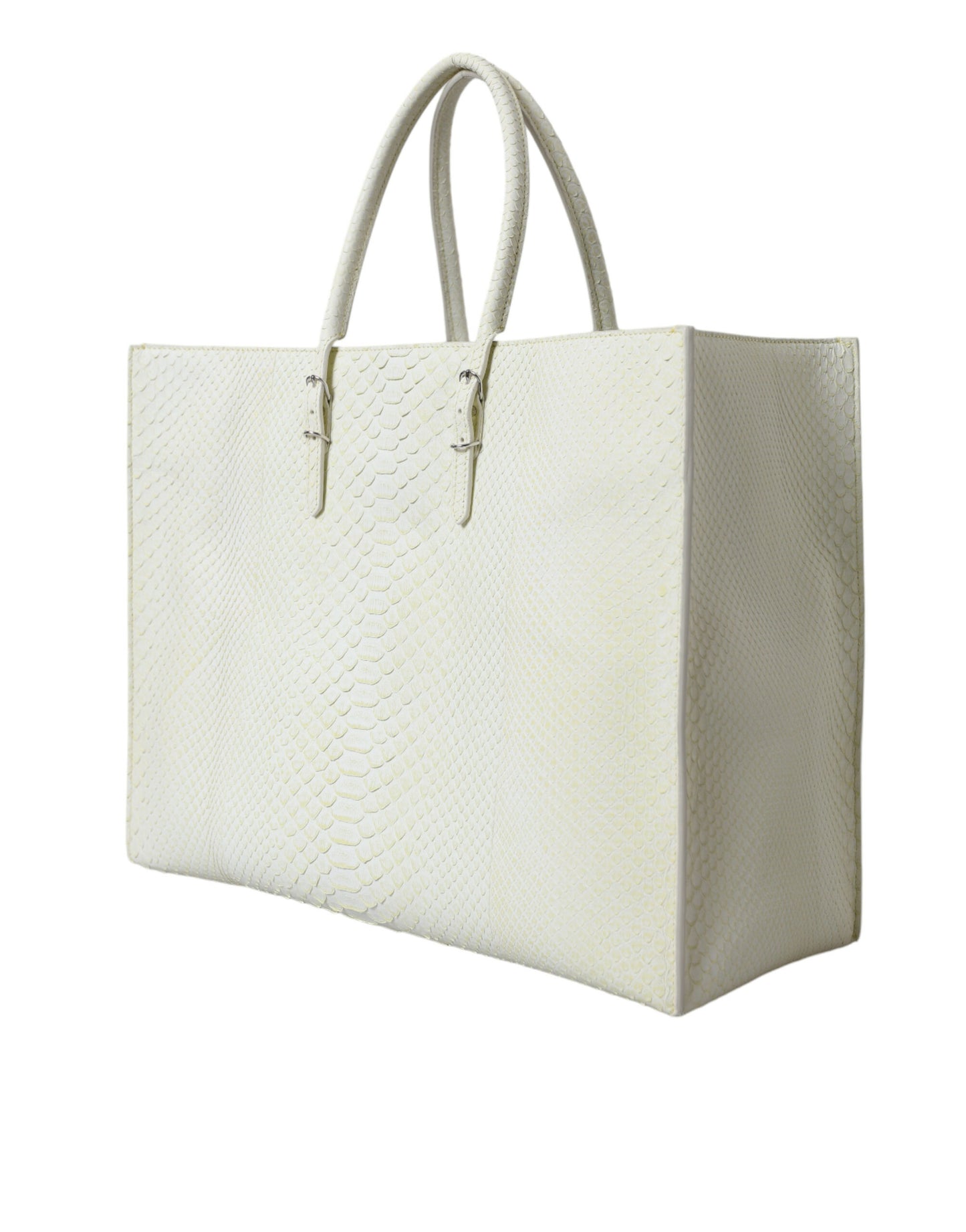 Chic Python Leather Tote in White & Yellow - GLAMHUB BOUTIQUE 