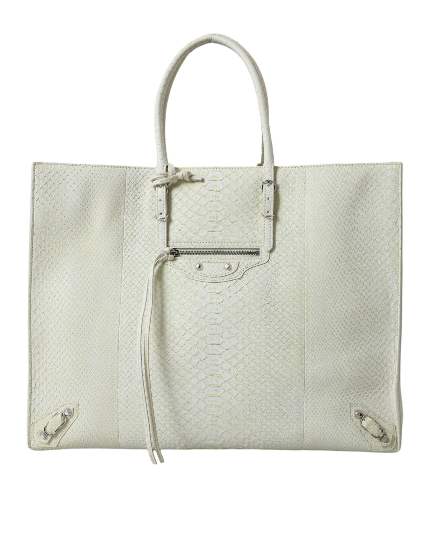 Chic Python Leather Tote in White & Yellow - GLAMHUB BOUTIQUE 