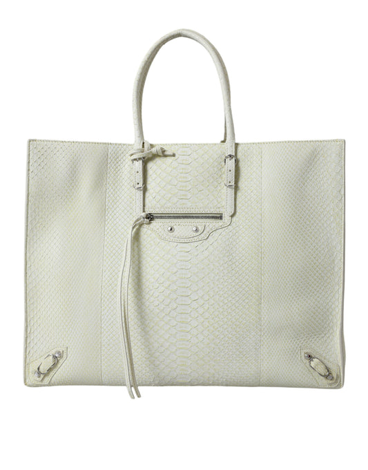 Chic Python Leather Tote in White & Yellow - GLAMHUB BOUTIQUE 