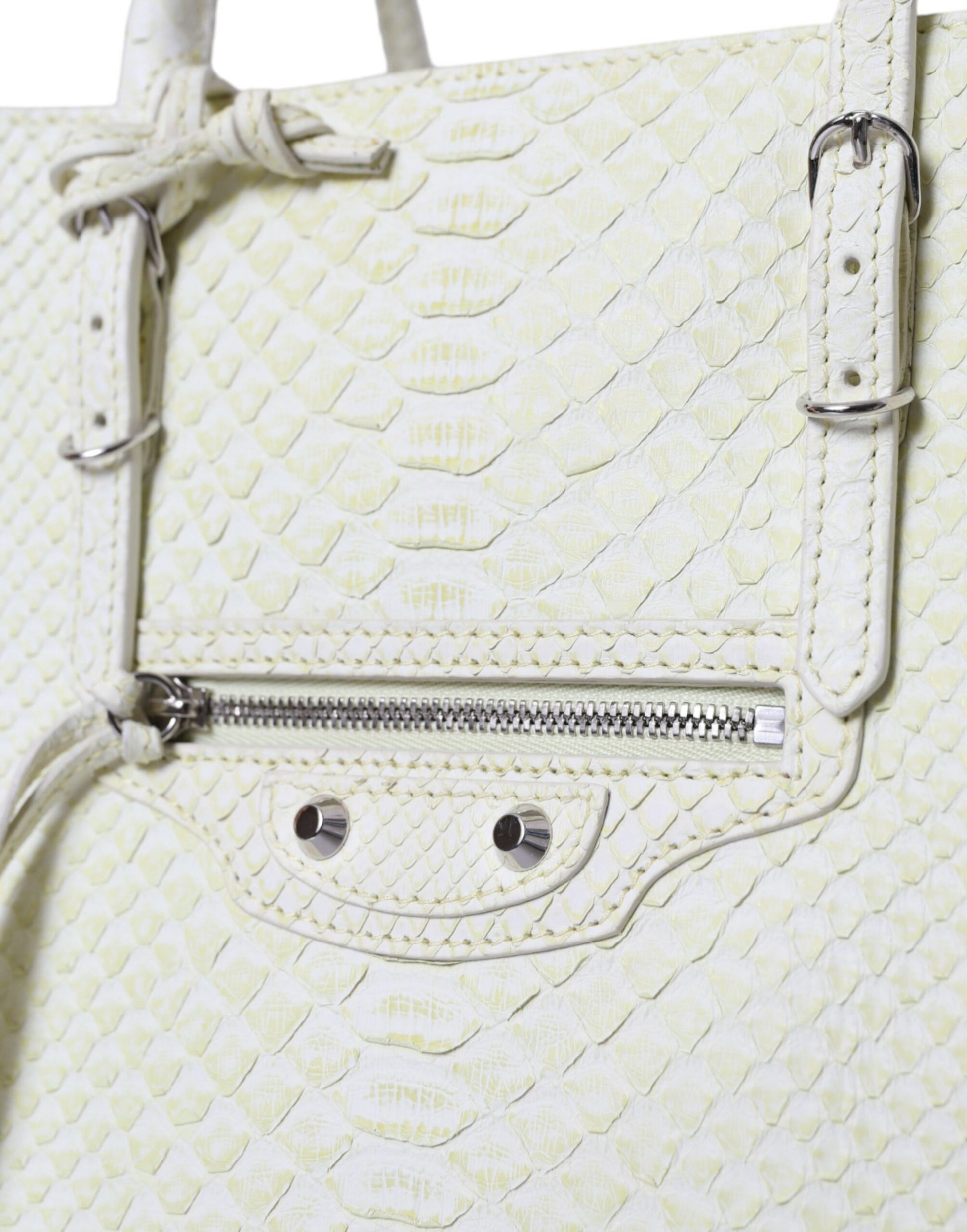 Chic Python Leather Tote in White & Yellow - GLAMHUB BOUTIQUE 