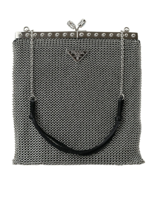 Elegant Silver Mesh Shoulder Evening Bag - GLAMHUB BOUTIQUE 