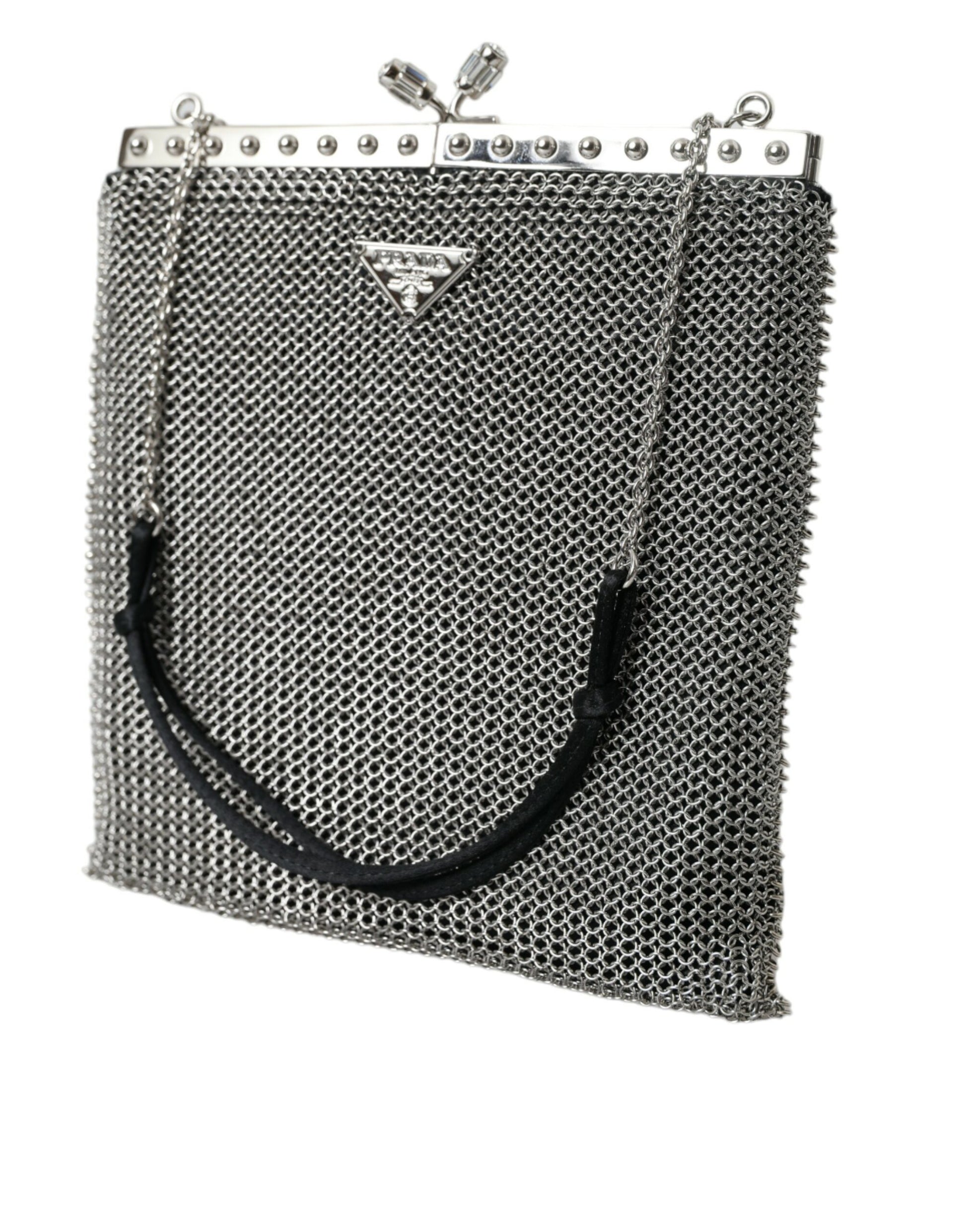 Elegant Silver Mesh Shoulder Evening Bag - GLAMHUB BOUTIQUE 