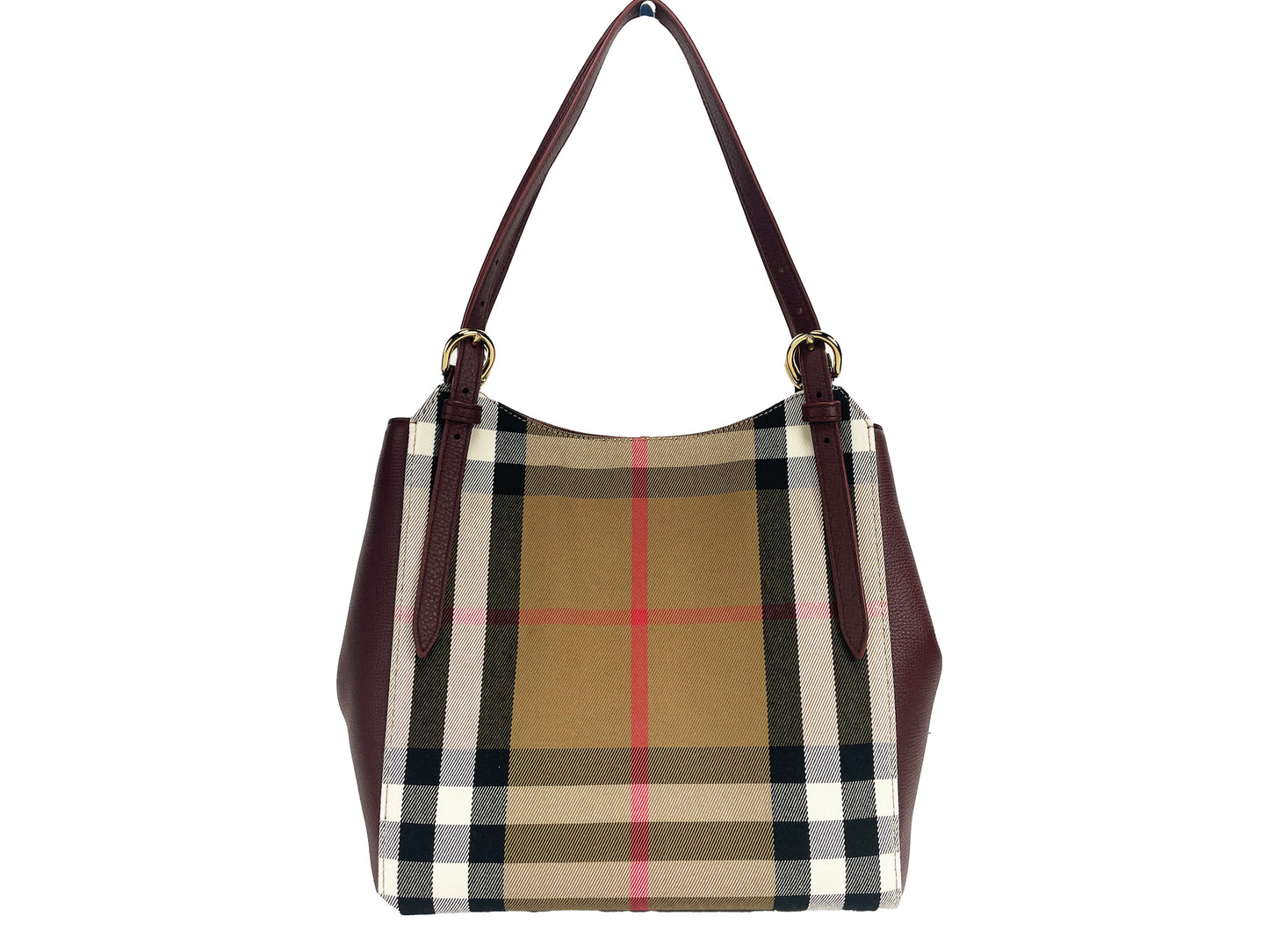 Small Canterby Mahogany Leather Check Canvas Tote Bag Purse - GLAMHUB BOUTIQUE 