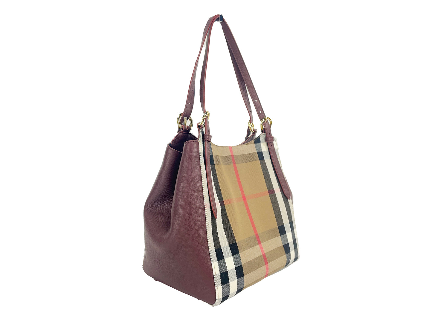 Small Canterby Mahogany Leather Check Canvas Tote Bag Purse - GLAMHUB BOUTIQUE 