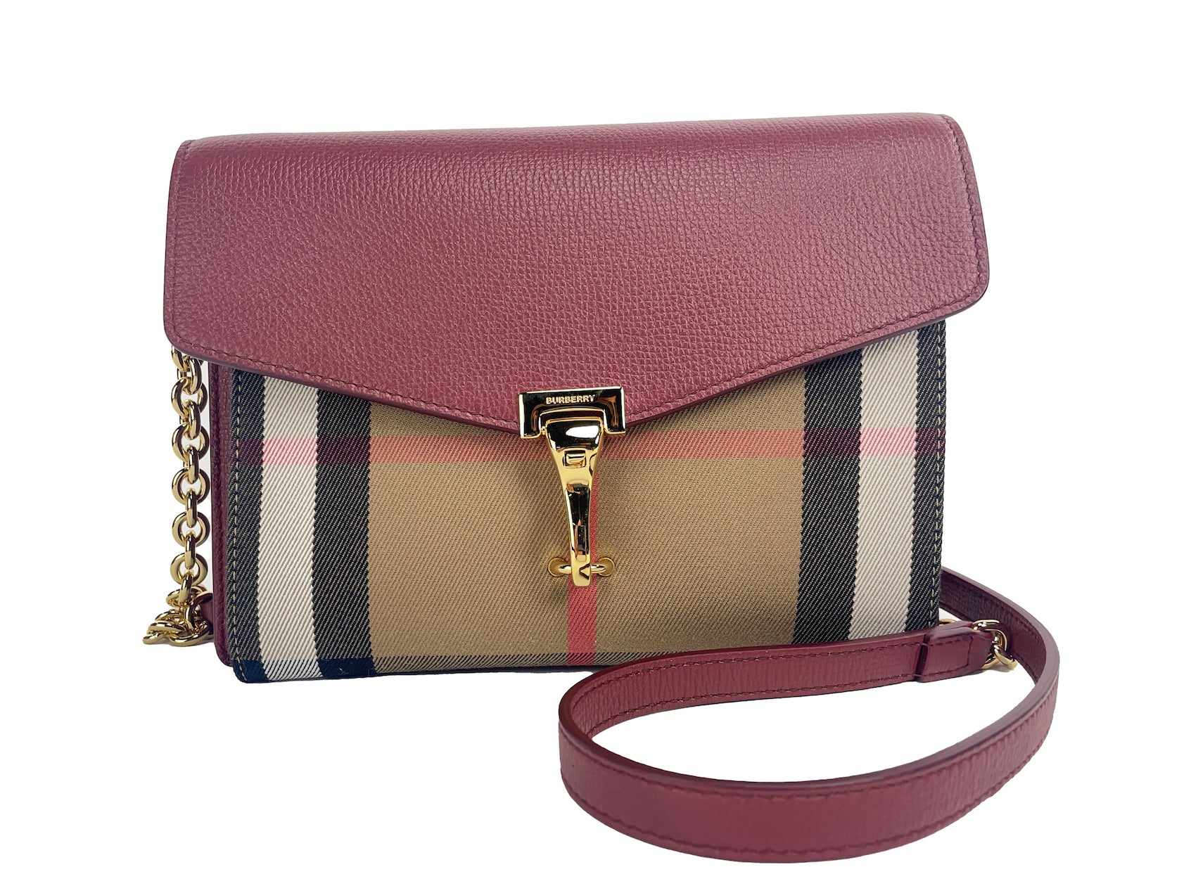 Macken Small Crimson House Check Leather Crossbody Bag - GLAMHUB BOUTIQUE 