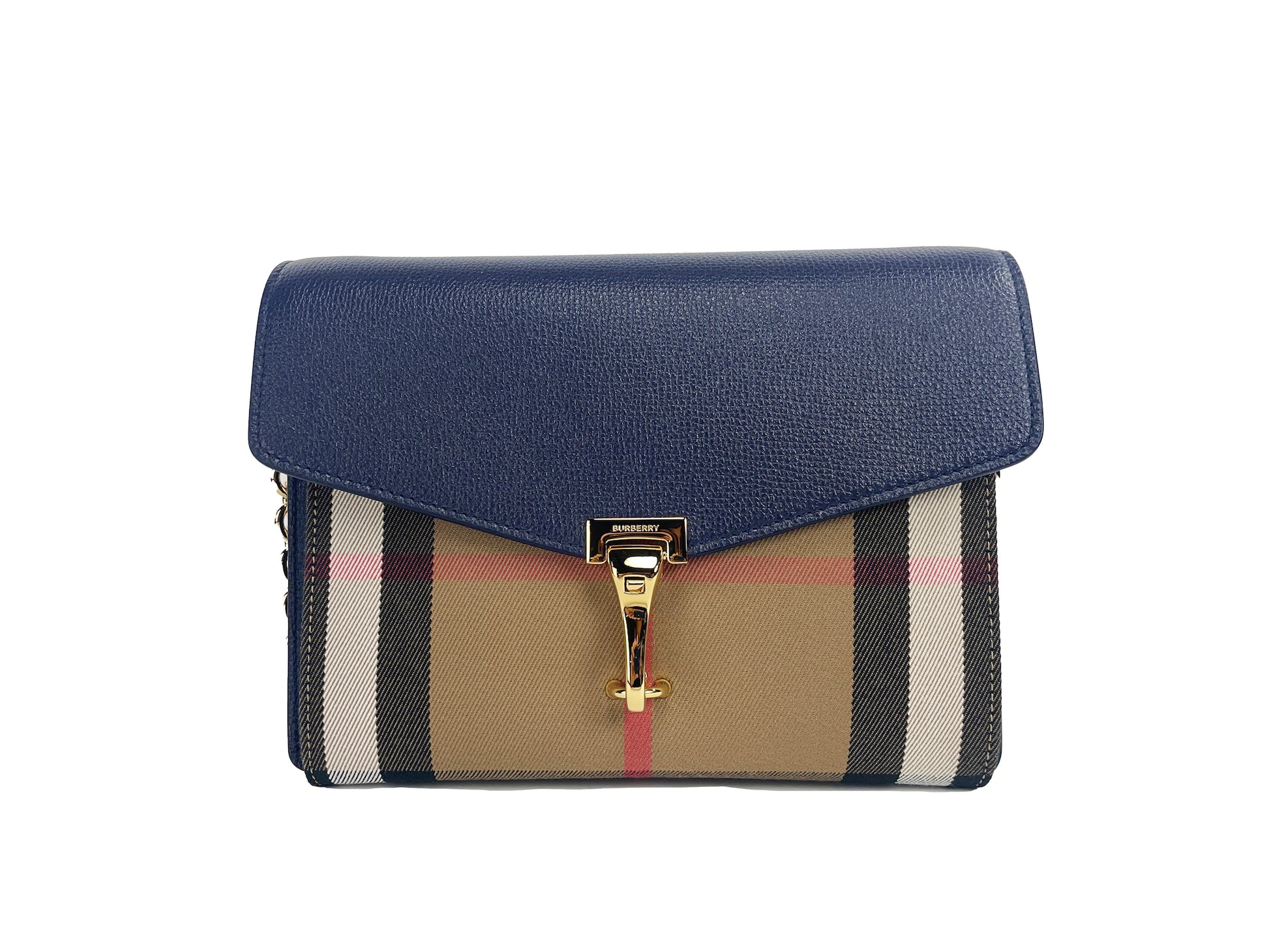 Macken Small Regency Blue House Check Leather Crossbody Bag - GLAMHUB BOUTIQUE 