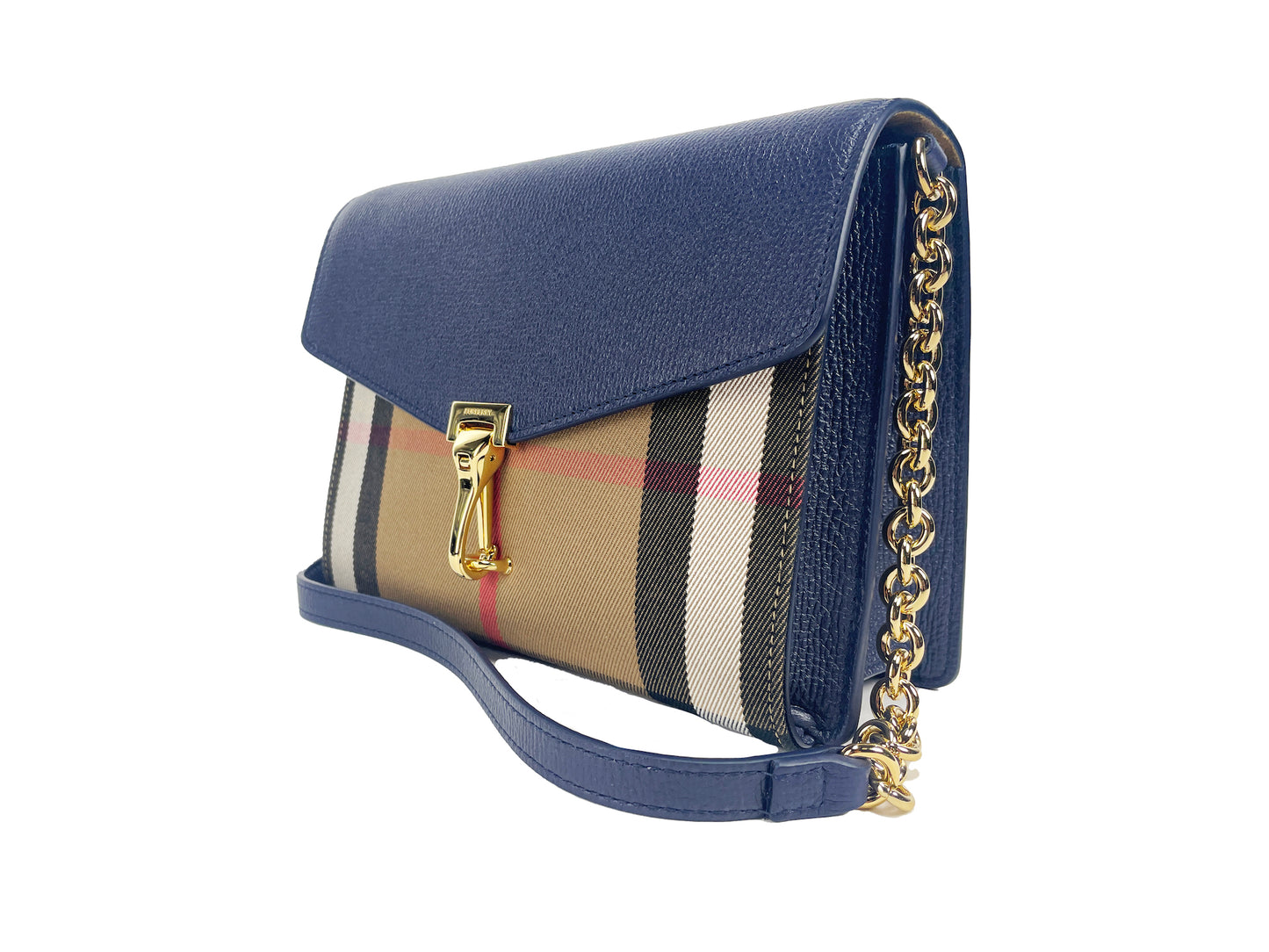 Macken Small Regency Blue House Check Leather Crossbody Bag - GLAMHUB BOUTIQUE 