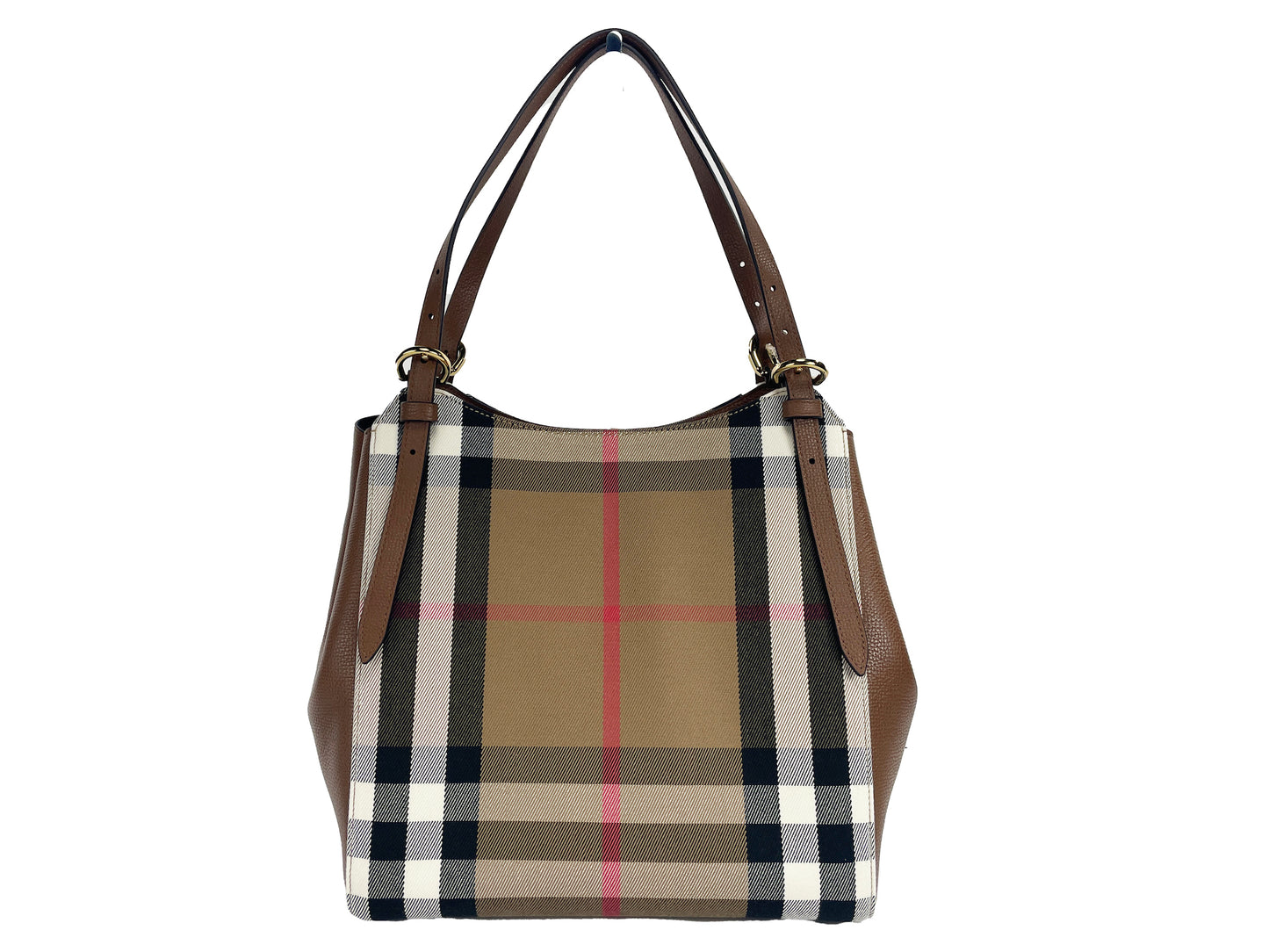 Small Canterby Tan Leather Check Canvas Tote Bag Purse - GLAMHUB BOUTIQUE 