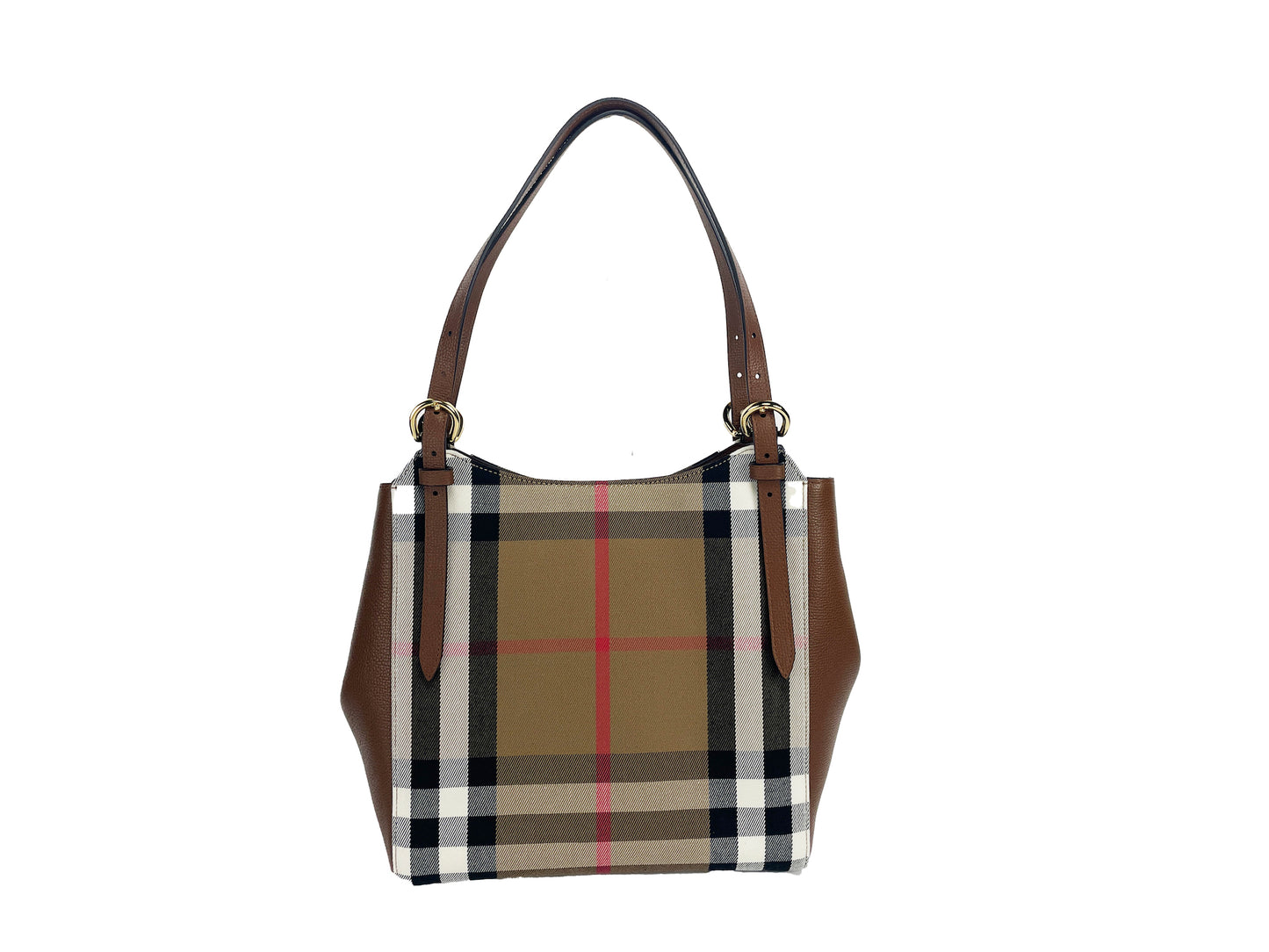 Small Canterby Tan Leather Check Canvas Tote Bag Purse - GLAMHUB BOUTIQUE 