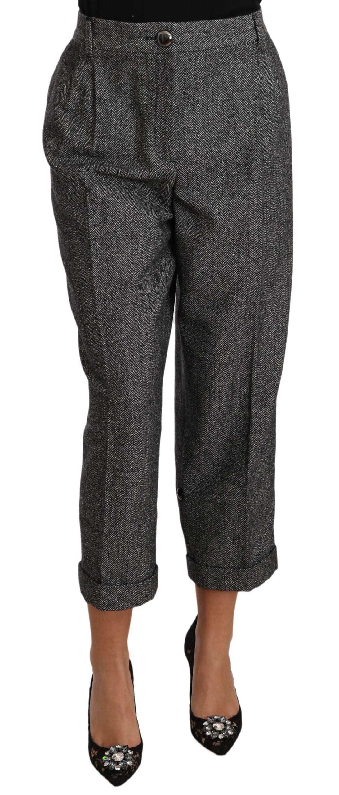 Elegant Gray Wool-Blend Trousers - GlamHub Luxury and Icon Brand Clothing