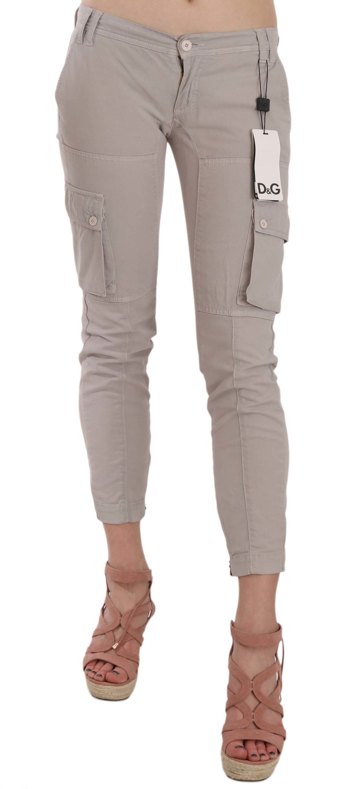 Chic Khaki Cotton Blend Trousers - GlamHub Luxury and Icon Brand Clothing