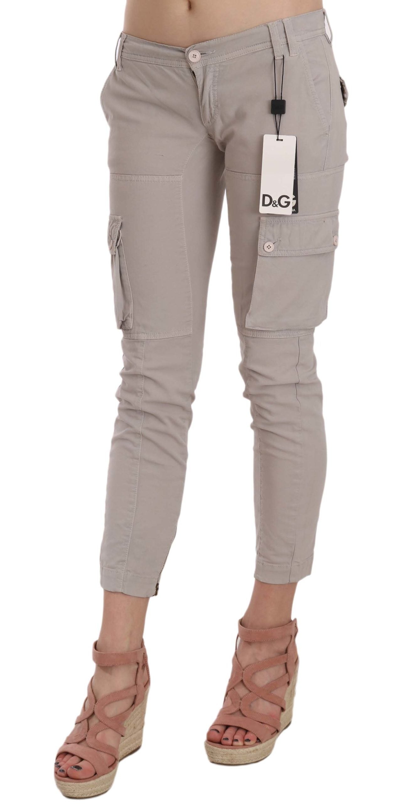 Chic Khaki Cotton Blend Trousers - GlamHub Luxury and Icon Brand Clothing