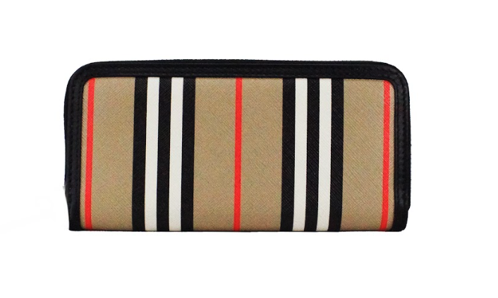 Ellerby Black Leather Icon Stripe Canvas Zip Around Continental Wallet - GLAMHUB BOUTIQUE 