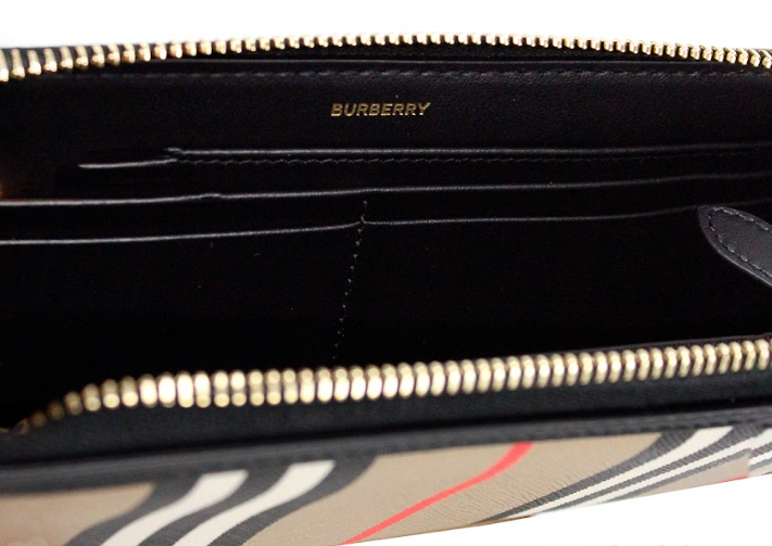 Ellerby Black Leather Icon Stripe Canvas Zip Around Continental Wallet - GLAMHUB BOUTIQUE 