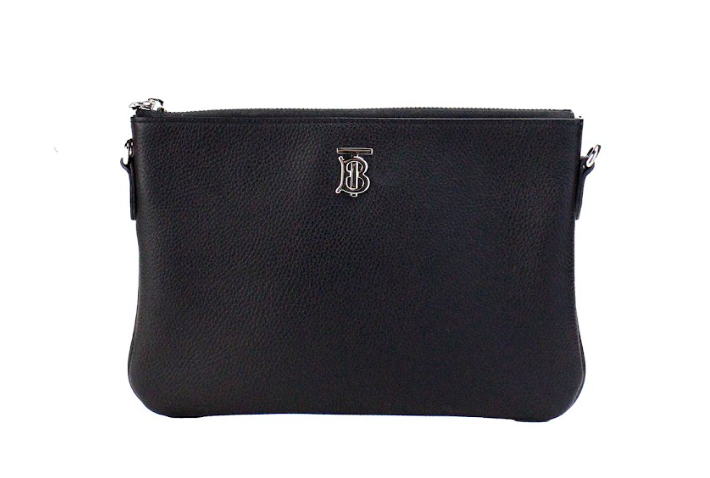 Peyton Monogram Black Leather Pouch Crossbody Bag Purse - GLAMHUB BOUTIQUE 