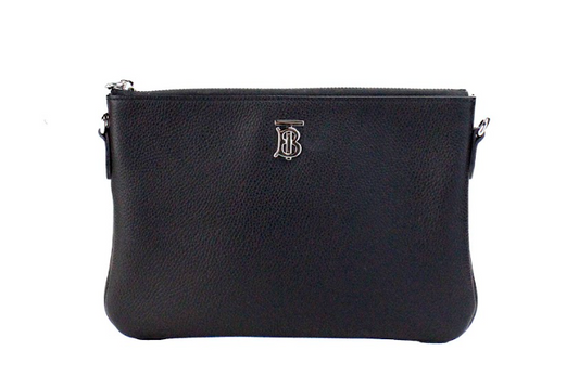 Peyton Monogram Black Leather Pouch Crossbody Bag Purse - GLAMHUB BOUTIQUE 