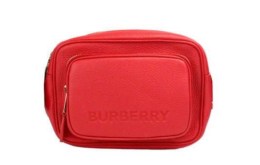 Small Branded Bright Red Grainy Leather Camera Crossbody Bag - GLAMHUB BOUTIQUE 