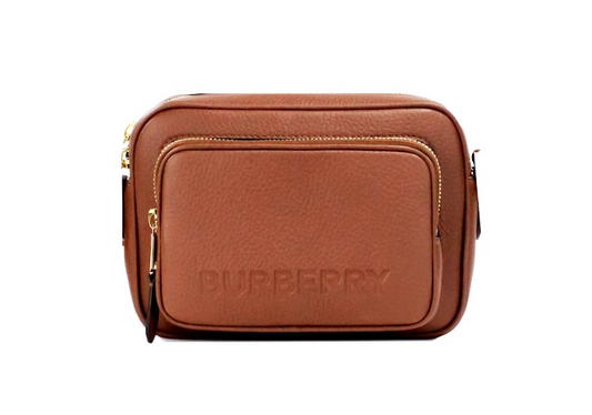 Small Branded Tan Brown Leather Camera Crossbody Bag - GLAMHUB BOUTIQUE 