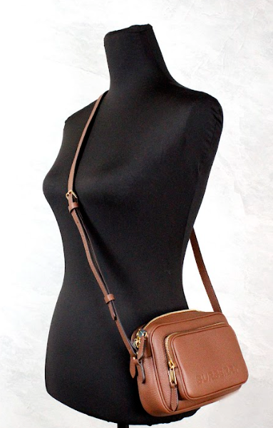 Small Branded Tan Brown Leather Camera Crossbody Bag - GLAMHUB BOUTIQUE 