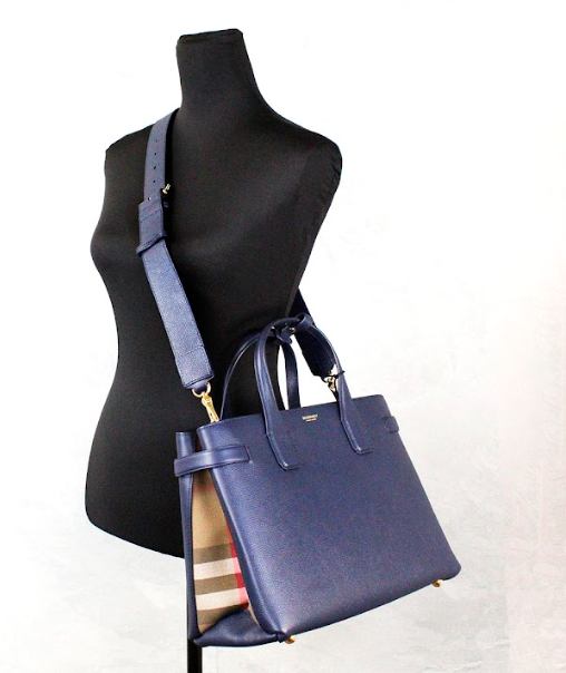 Banner Medium Regency Blue Leather Tote Crossbody Handbag Purse - GLAMHUB BOUTIQUE 