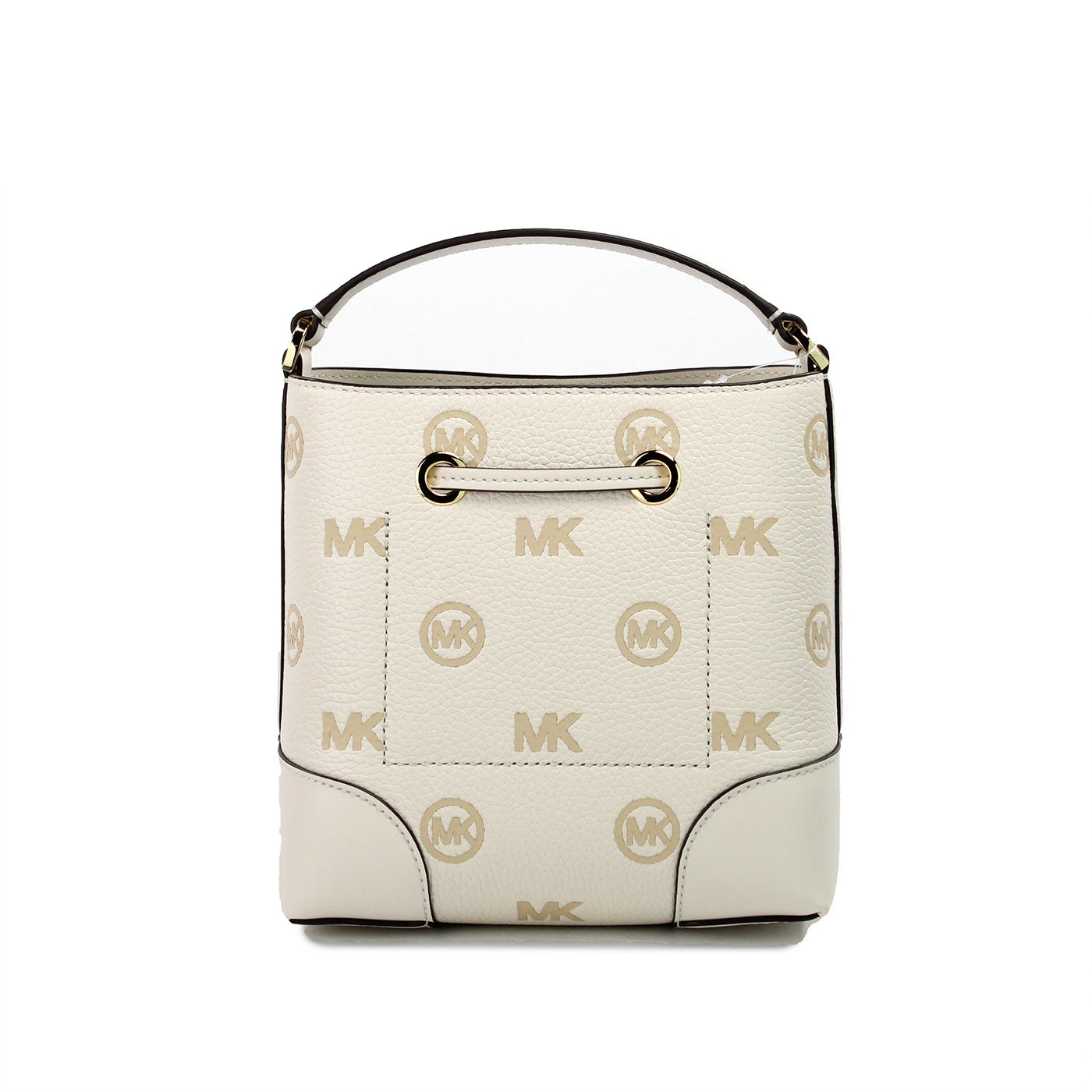 Mercer Small Light Cream Embossed Drawstring Bucket Messenger Bag - GLAMHUB BOUTIQUE 