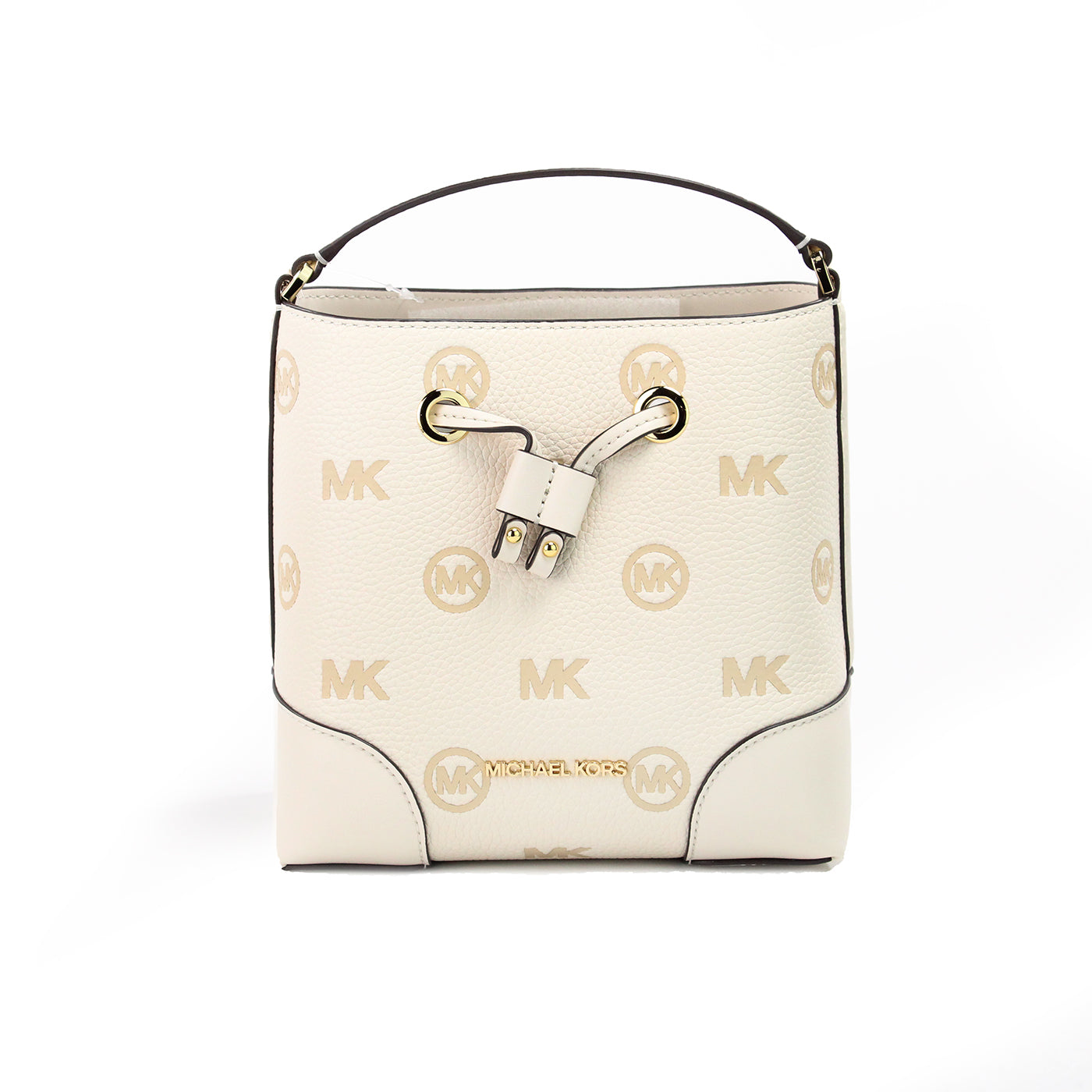 Mercer Small Light Cream Embossed Drawstring Bucket Messenger Bag - GLAMHUB BOUTIQUE 