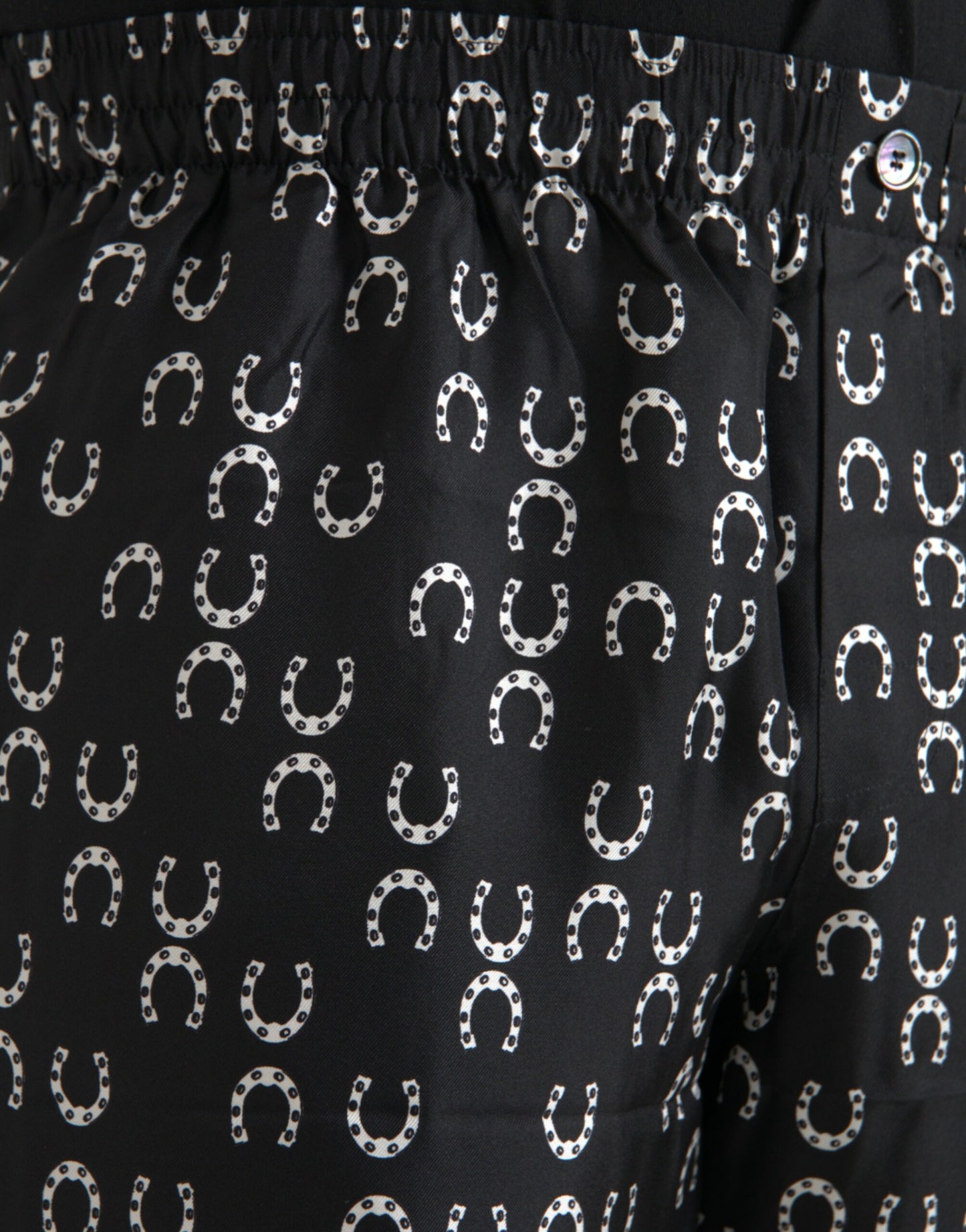 Schwarze Seidenhose mit Hufeisen-Print