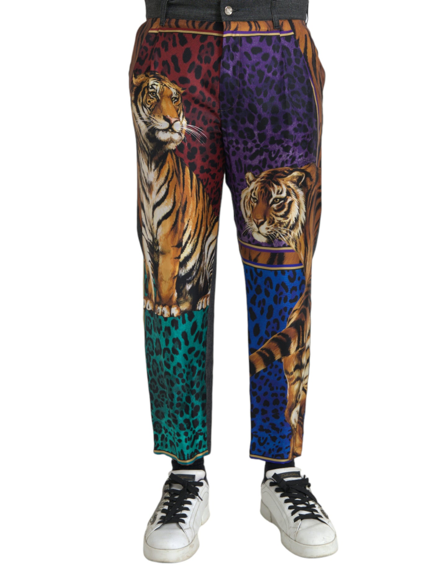 Lockere Karottenhose aus Baumwolle mit mehrfarbigem Tiger-Leopardenmuster