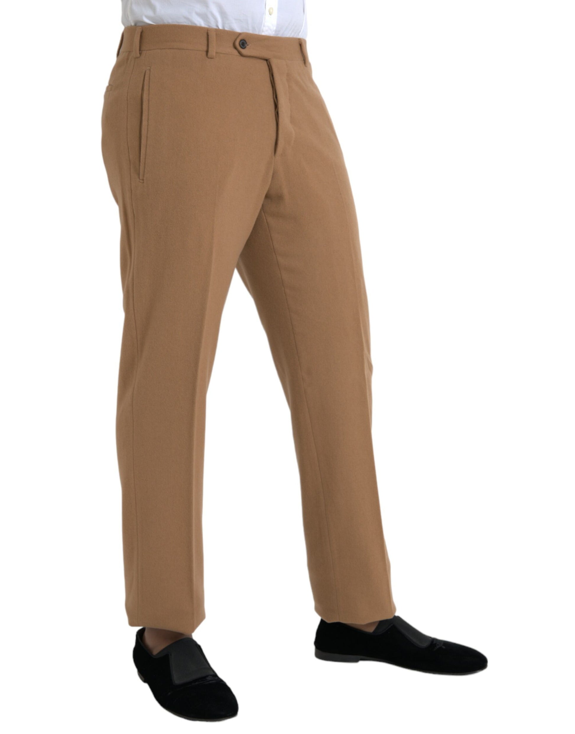 Beige Cashmere Men Straight Fit Dress Pants - GLAMHUB BOUTIQUE 