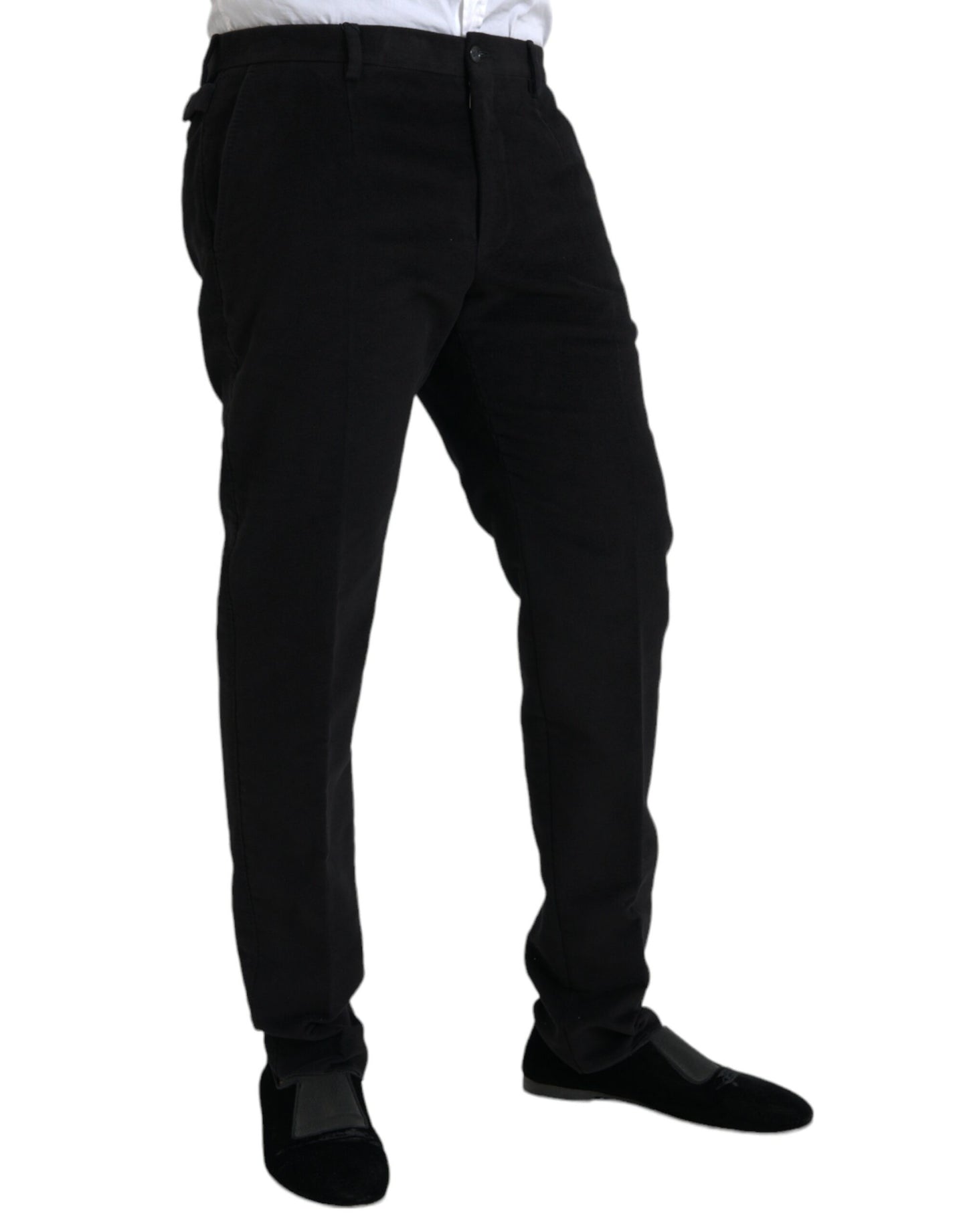 Black Cotton Velvet Skinny Pants