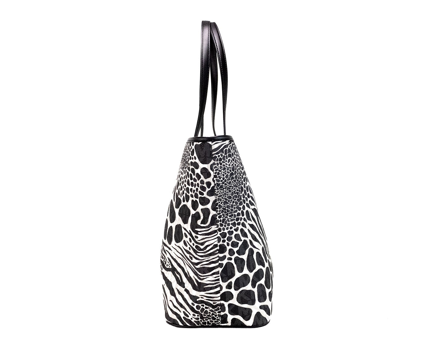 Carter Large Black Animal Print PVC Open Tote Shoulder Purse Bag - GLAMHUB BOUTIQUE 