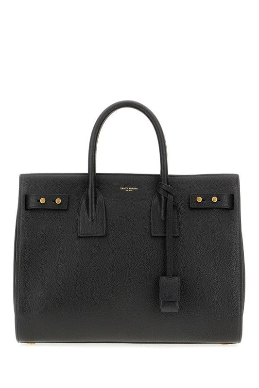 Black Calf Leather Sac De Jour Handbag - GLAMHUB BOUTIQUE 