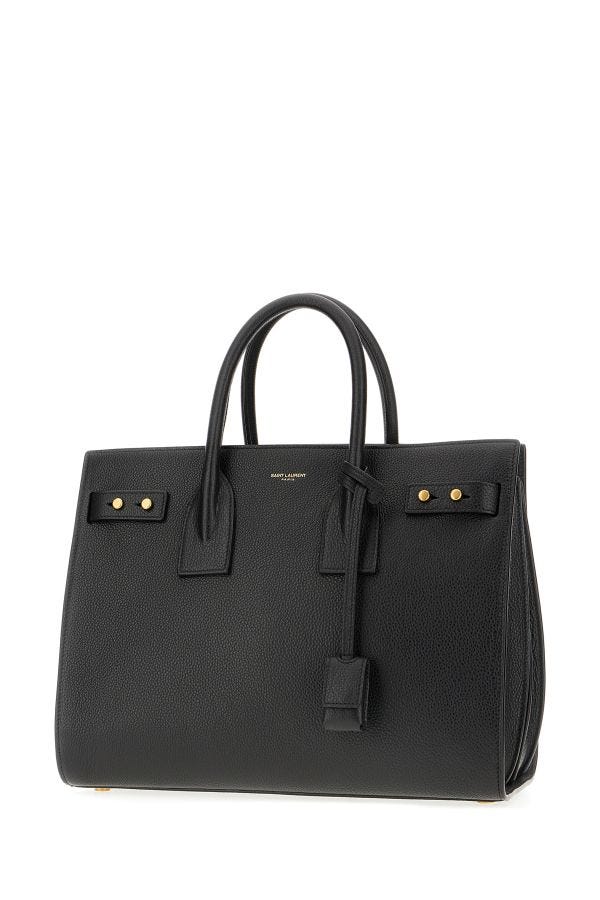 Black Calf Leather Sac De Jour Handbag - GLAMHUB BOUTIQUE 